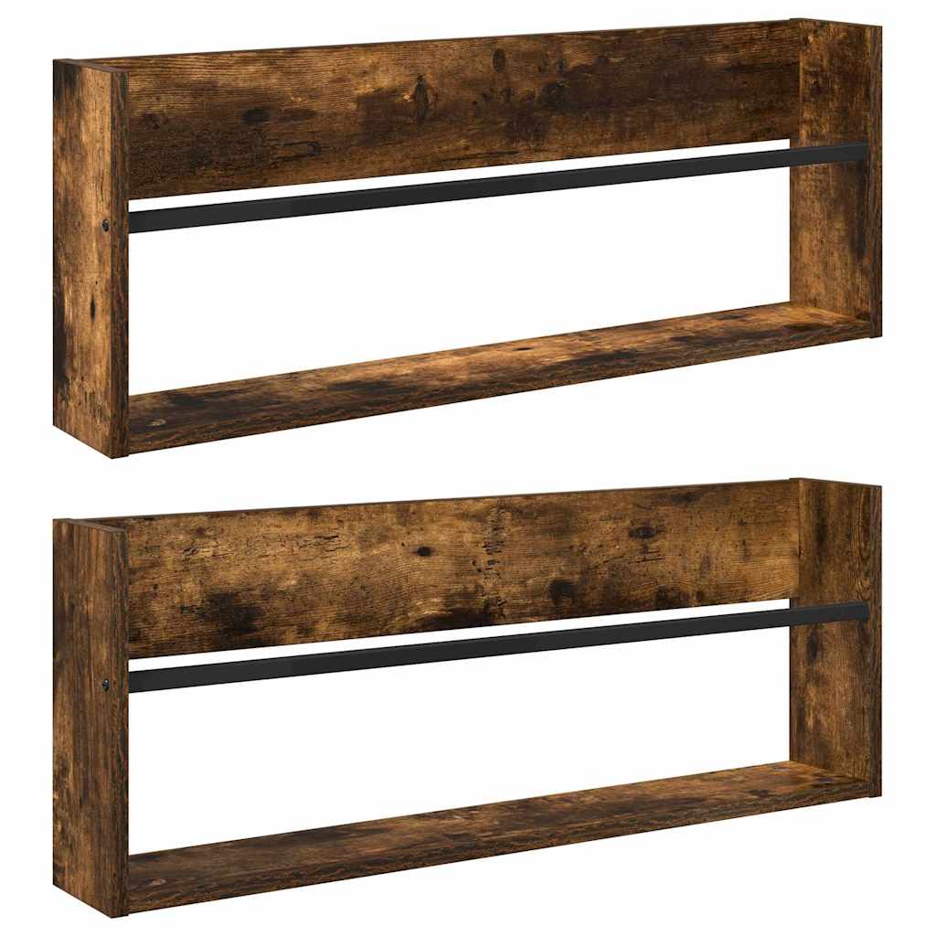 Žurnalų stovas su lentyna 2 pcs Rūkyta ąžuolas 80 x 12 x 30 cm