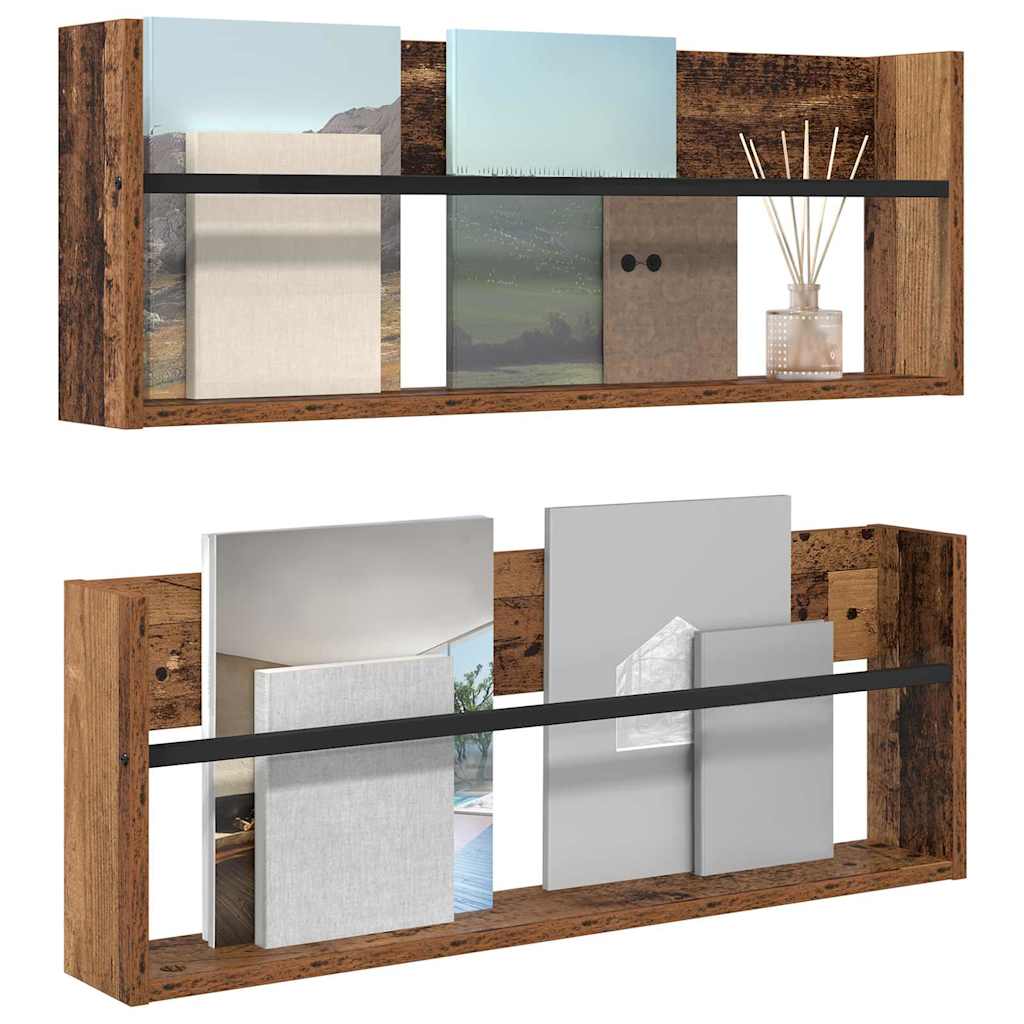 Žurnalų stovas su lentyna 2 pcs Senas medis 80 x 12 x 30 cm