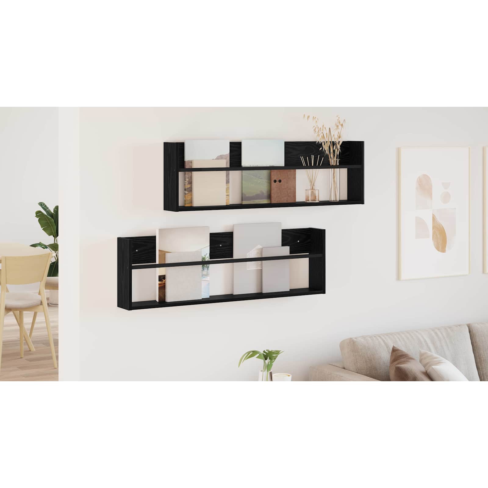 Žurnalų stovas su lentyna 2 pcs Juodas ąžuolas 100 x 12 x 30 cm