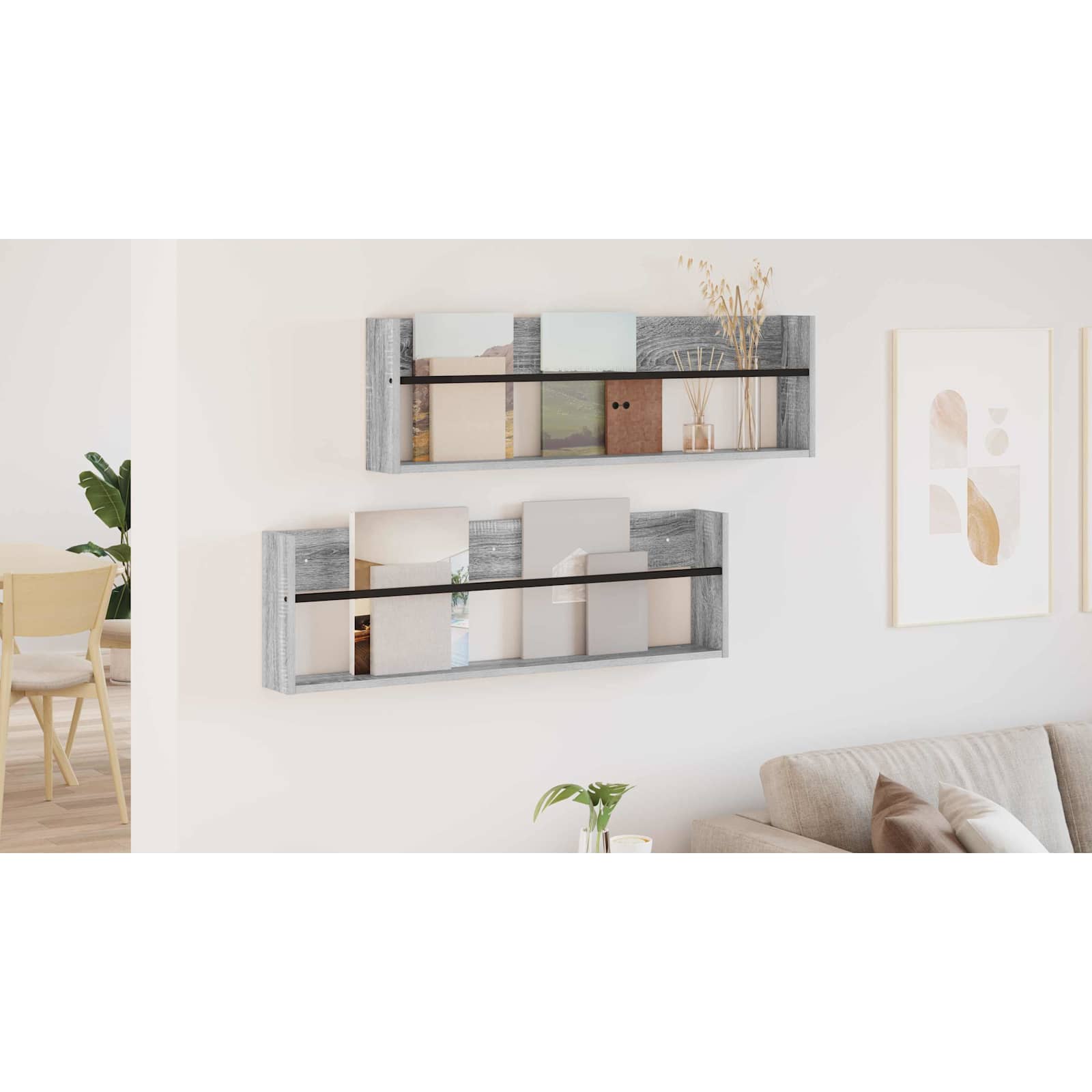 Žurnalų stovas su lentyna 2 pcs Pilkas Sonoma 100 x 12 x 30 cm