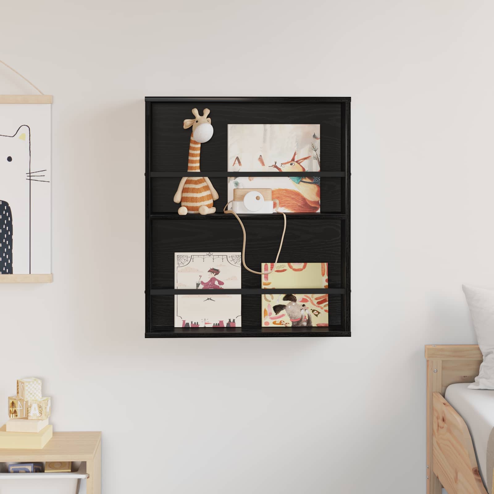 Magazine Rack Black Oak 60 x 12 x 70 cm Engineered Wood