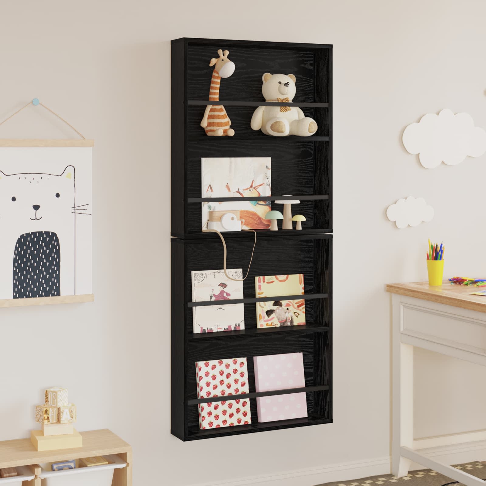 Žurnalų stovas su lentyna 2 pcs Juodas ąžuolas 60 x 12 x 70 cm