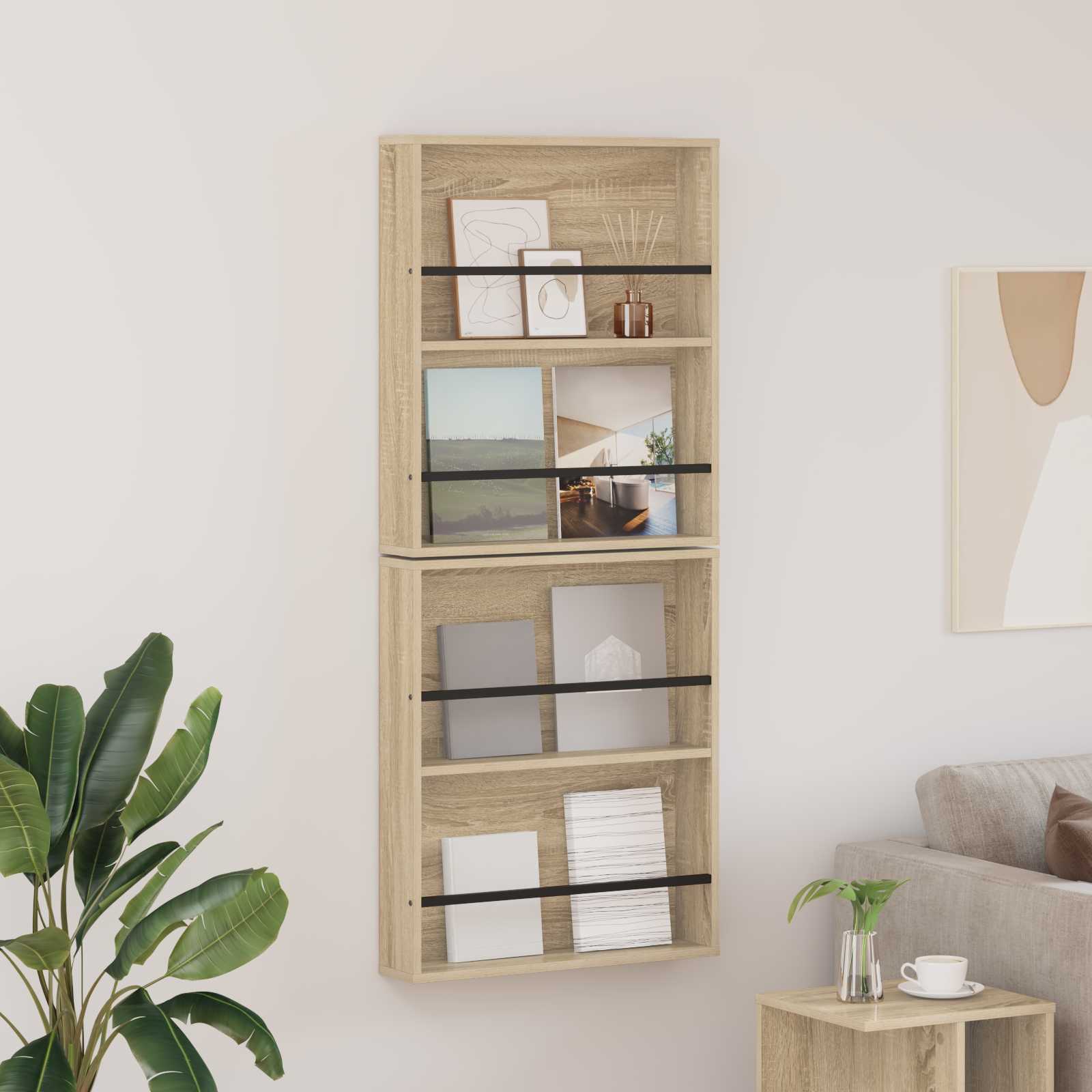 Magazine Rack with Shelf 2 pcs Sonoma Oak 60 x 12 x 70 cm