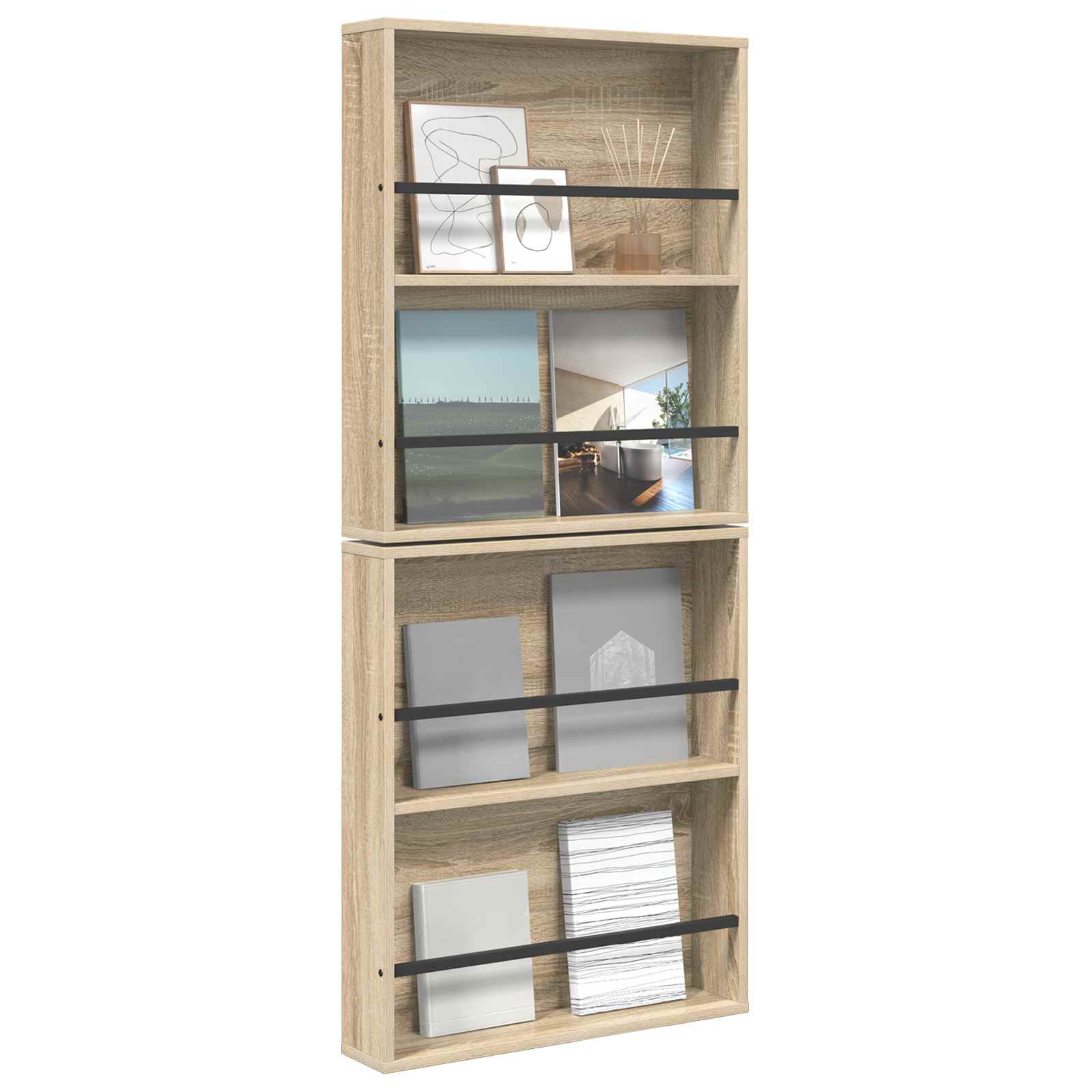 Magazine Rack with Shelf 2 pcs Sonoma Oak 60 x 12 x 70 cm