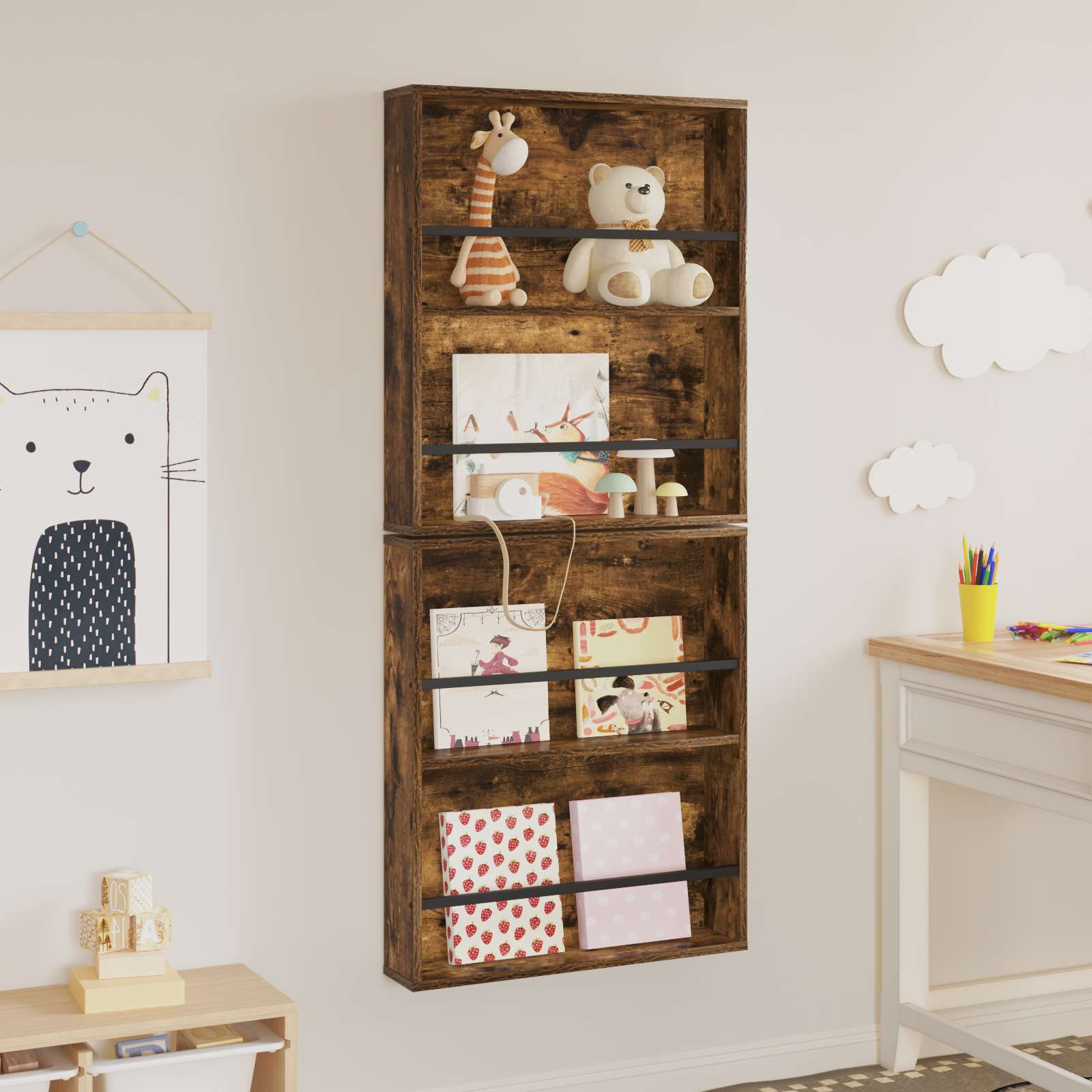 Magazine Rack with Shelf 2 pcs Smoked Oak 60 x 12 x 70 cm