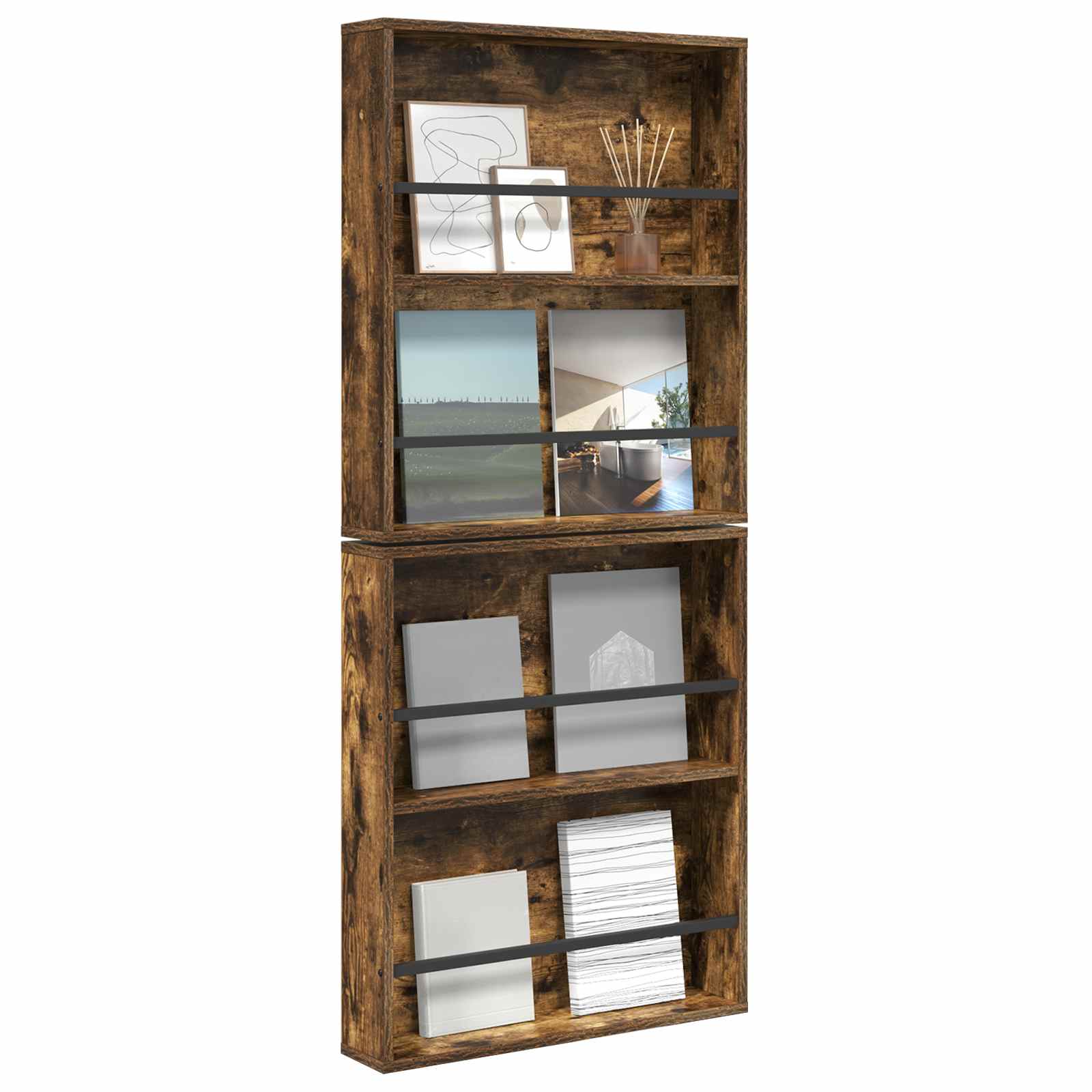 Magazine Rack with Shelf 2 pcs Smoked Oak 60 x 12 x 70 cm