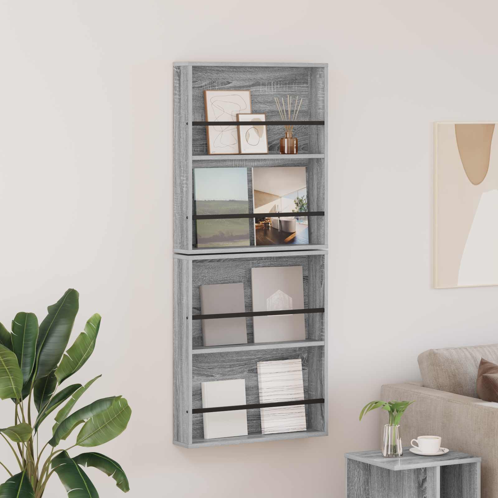 Magazine Rack with Shelf 2 pcs Grey Sonoma 60 x 12 x 70 cm