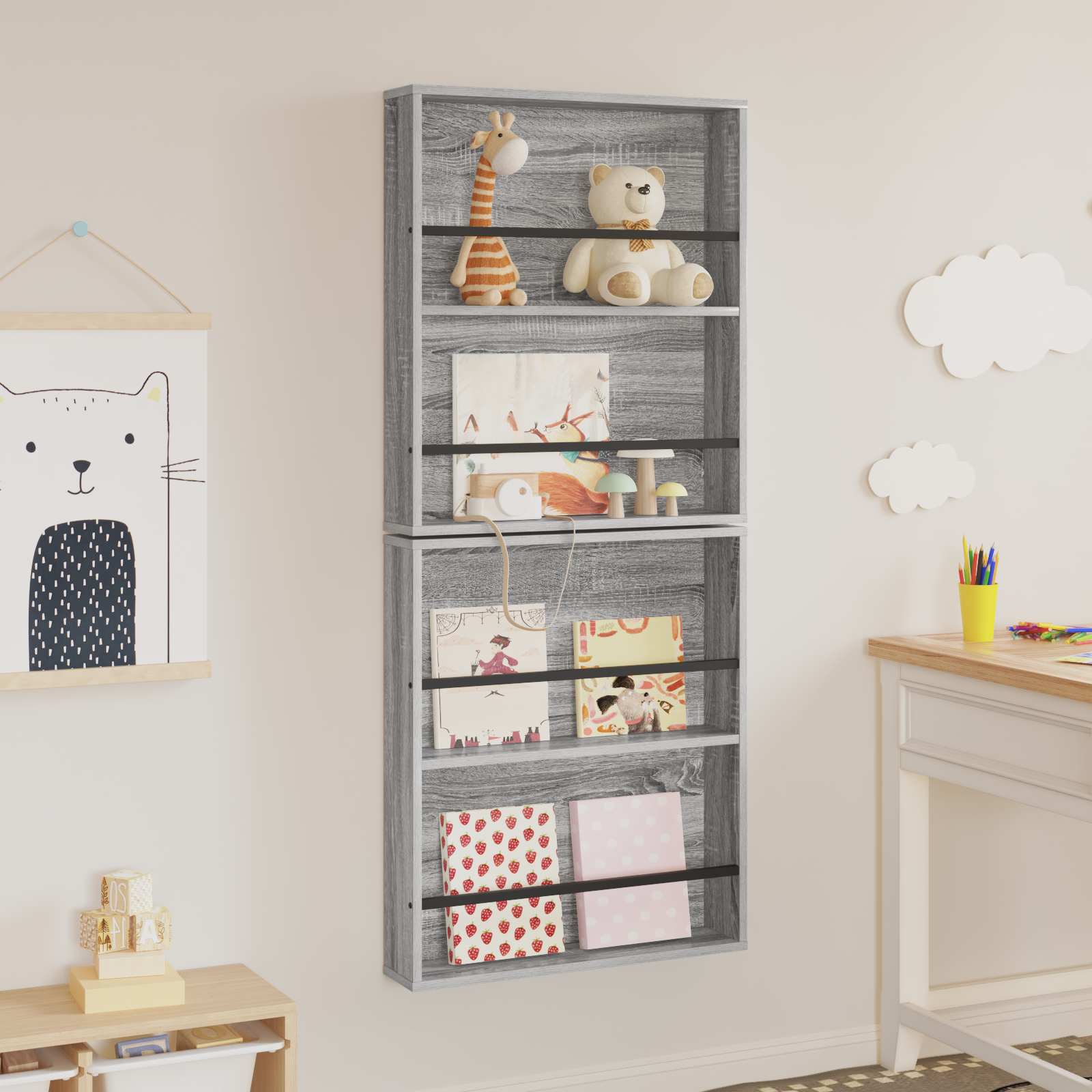 Magazine Rack with Shelf 2 pcs Grey Sonoma 60 x 12 x 70 cm