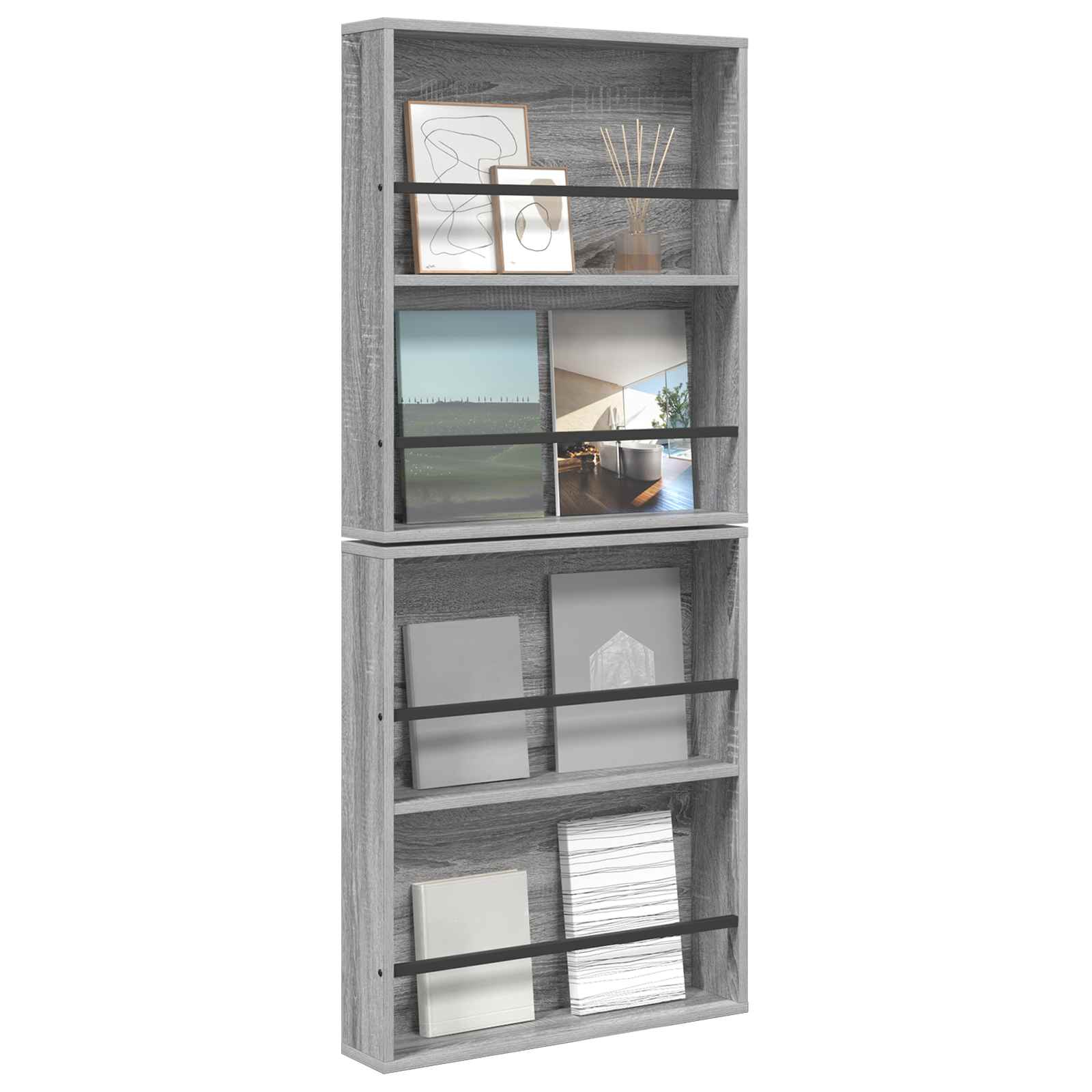 Magazine Rack with Shelf 2 pcs Grey Sonoma 60 x 12 x 70 cm