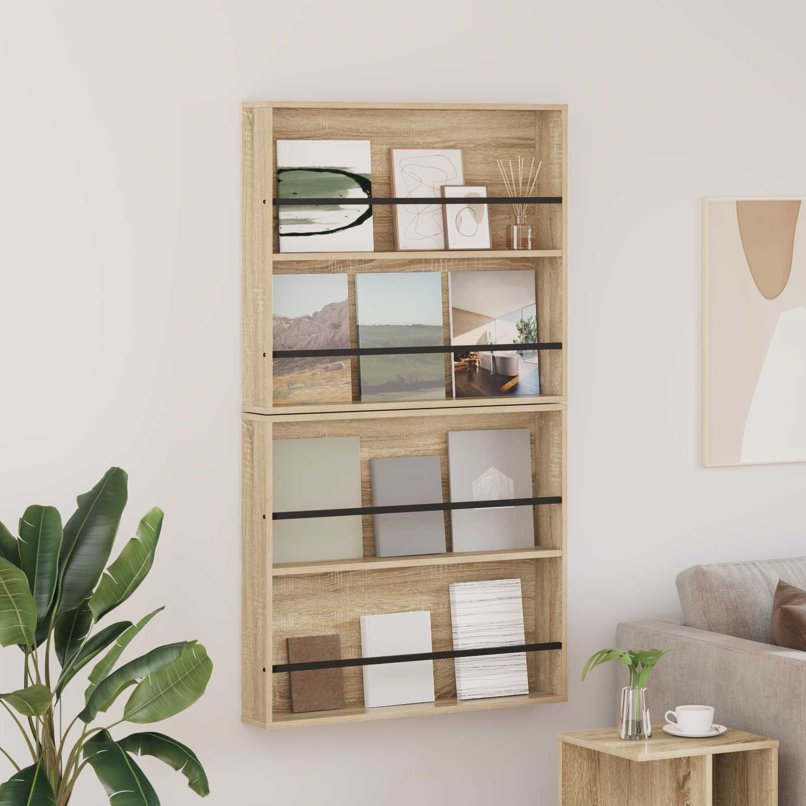 Magazine Rack with Shelf 2 pcs Sonoma Oak 80 x 12 x 70 cm