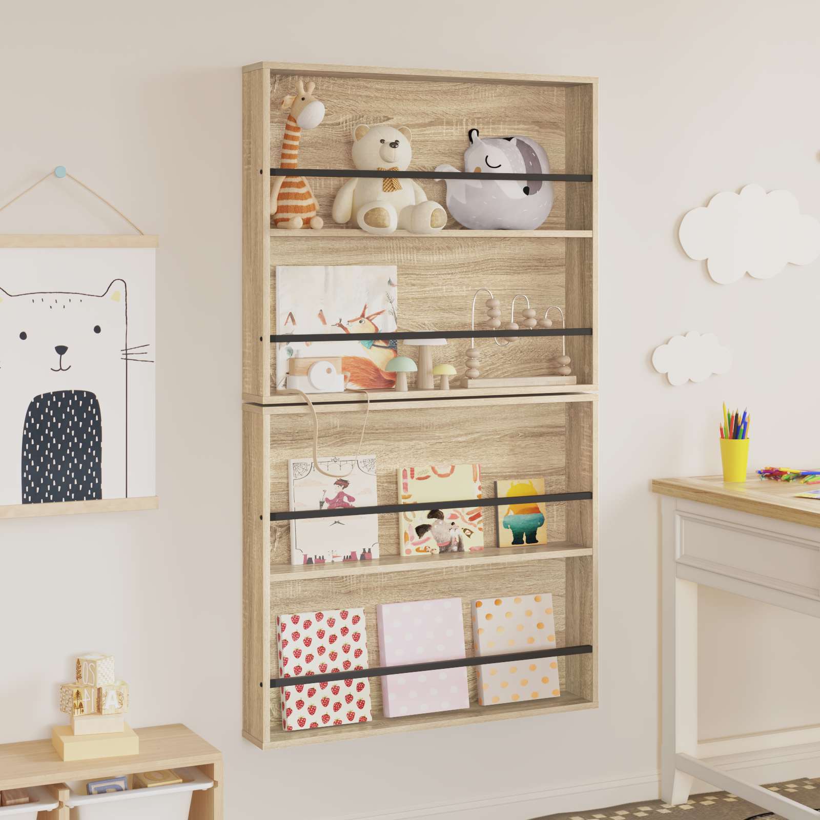 Magazine Rack with Shelf 2 pcs Sonoma Oak 80 x 12 x 70 cm