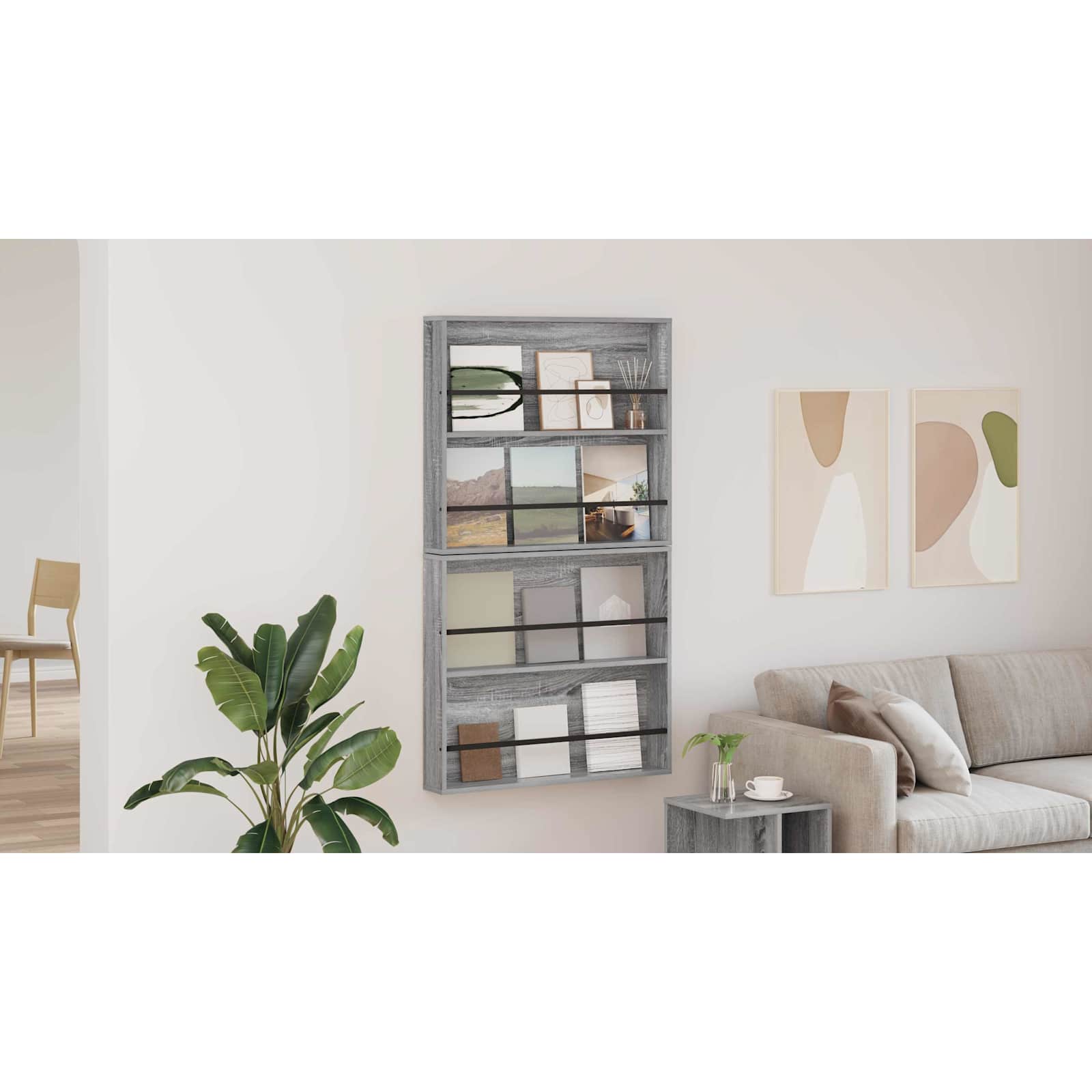 Žurnalų stovas su lentyna 2 pcs Pilkas Sonoma 80 x 12 x 70 cm