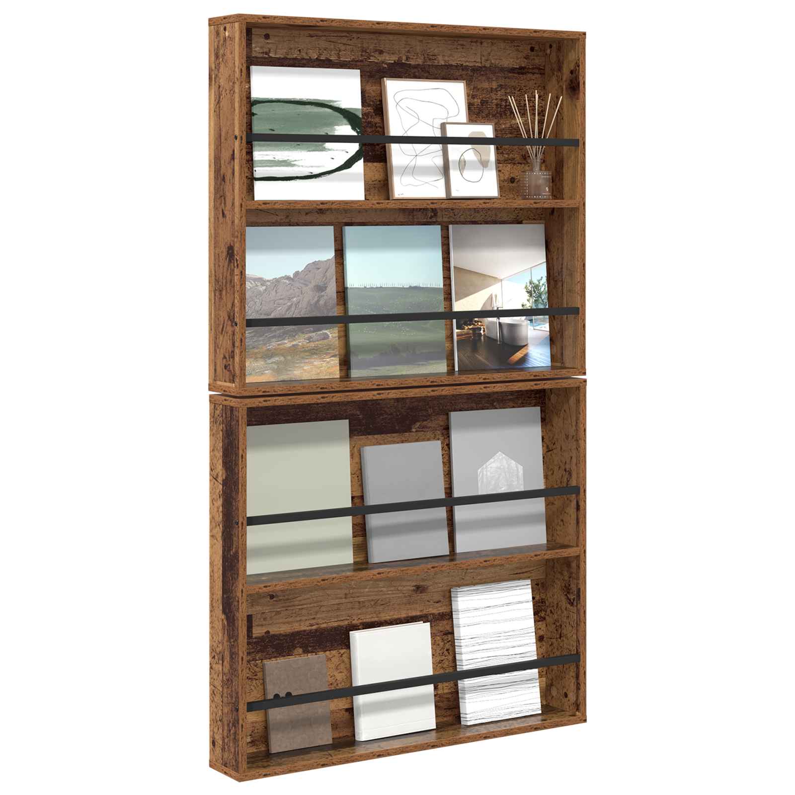 Žurnalų stovas su lentyna 2 pcs Senas medis 80 x 12 x 70 cm