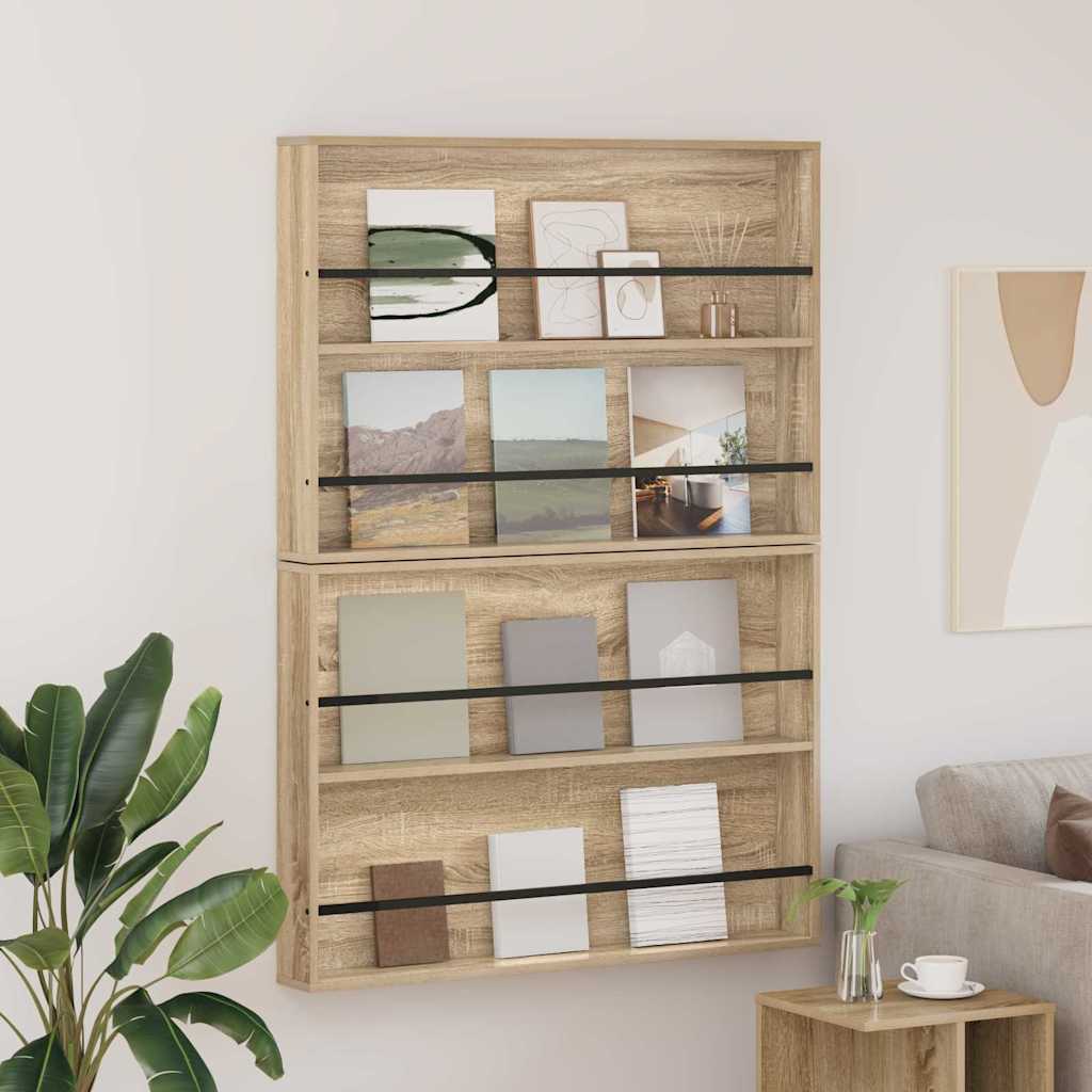 Magazine Rack with Shelf 2 pcs Sonoma Oak 100 x 12 x 70 cm