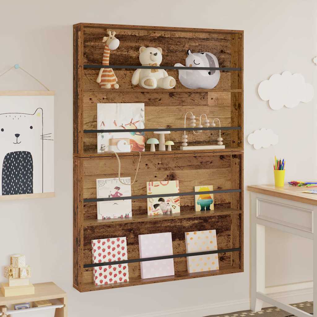 Magazine rack with shelf 2 pcs Old wood 100 x 12 x 70 cm