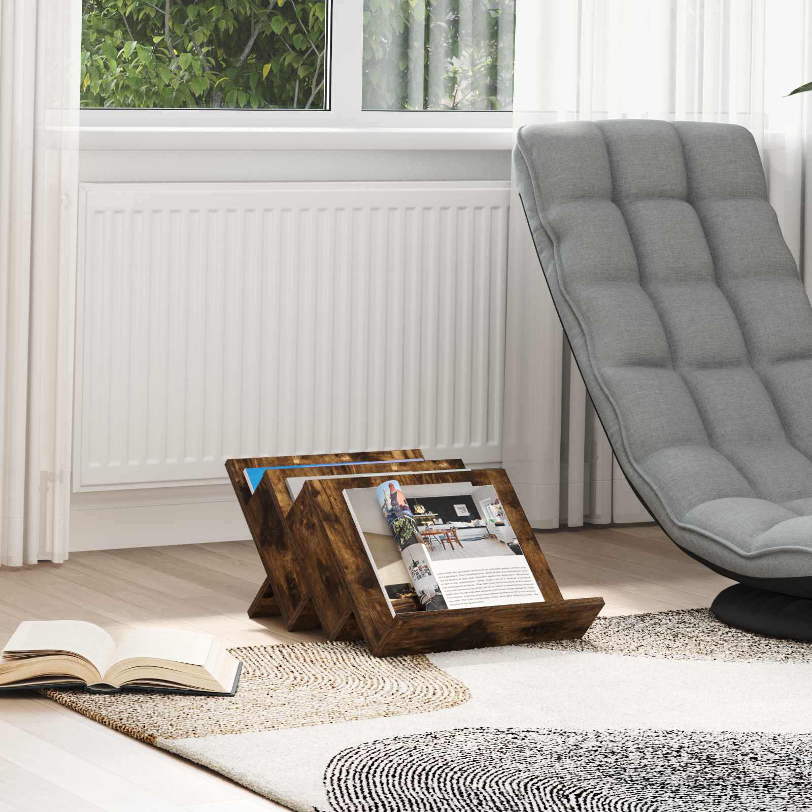 Magazine Rack with Shelf Smoked Oak 53 x 40 x 28.5 cm