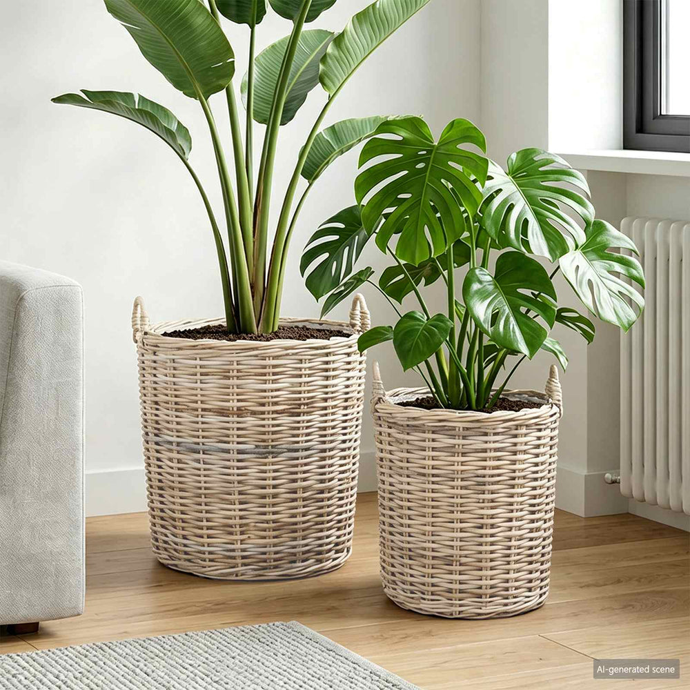 Flower Pot Basket with Storage 2 pcs Grey Rattan