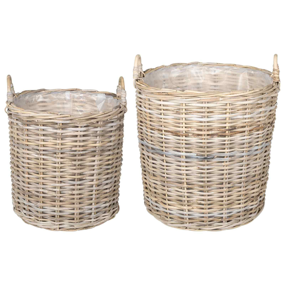 Flower Pot Basket with Storage 2 pcs Grey Rattan