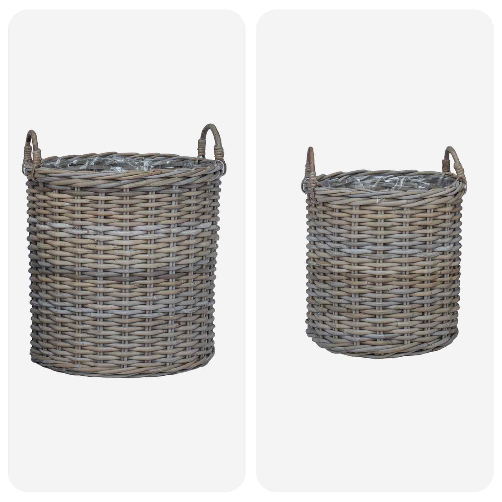 Flower Pot Basket with Storage 2 pcs Grey Rattan
