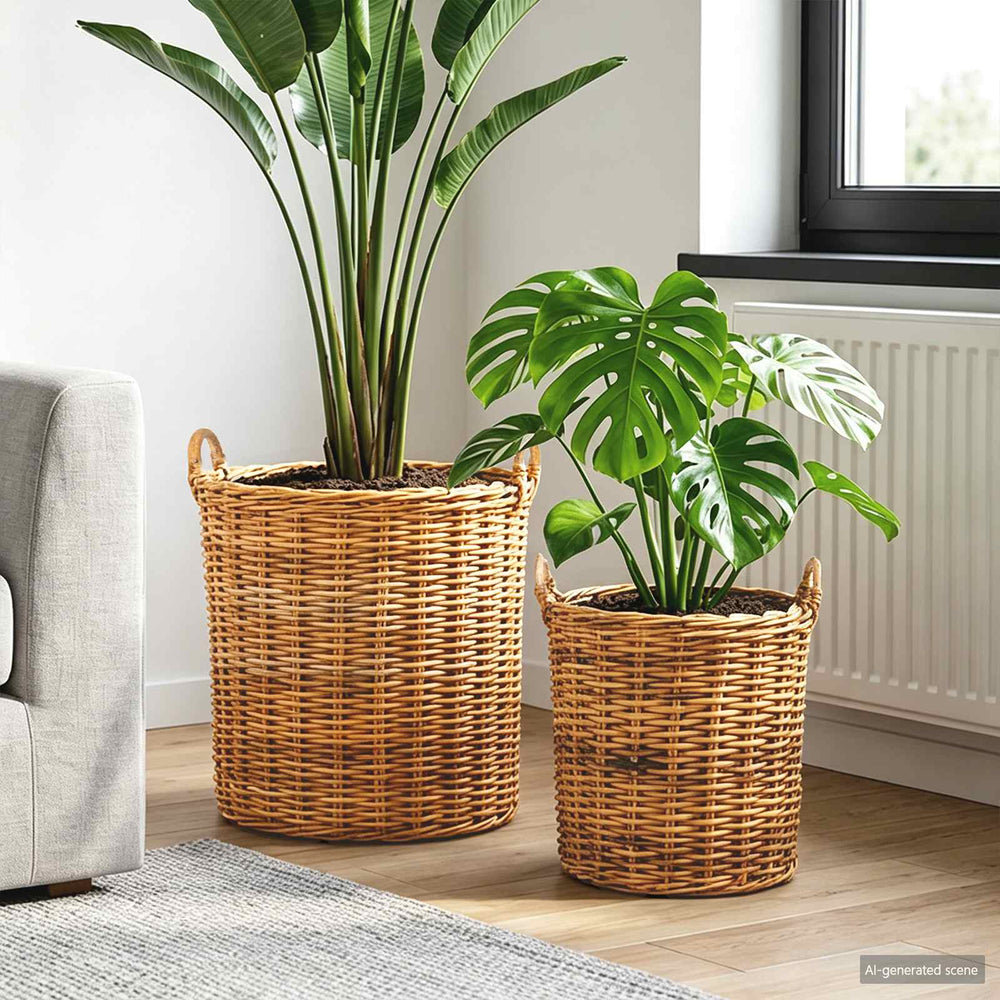 Flower Basket with Storage 2 pcs Brown Lacak rattan