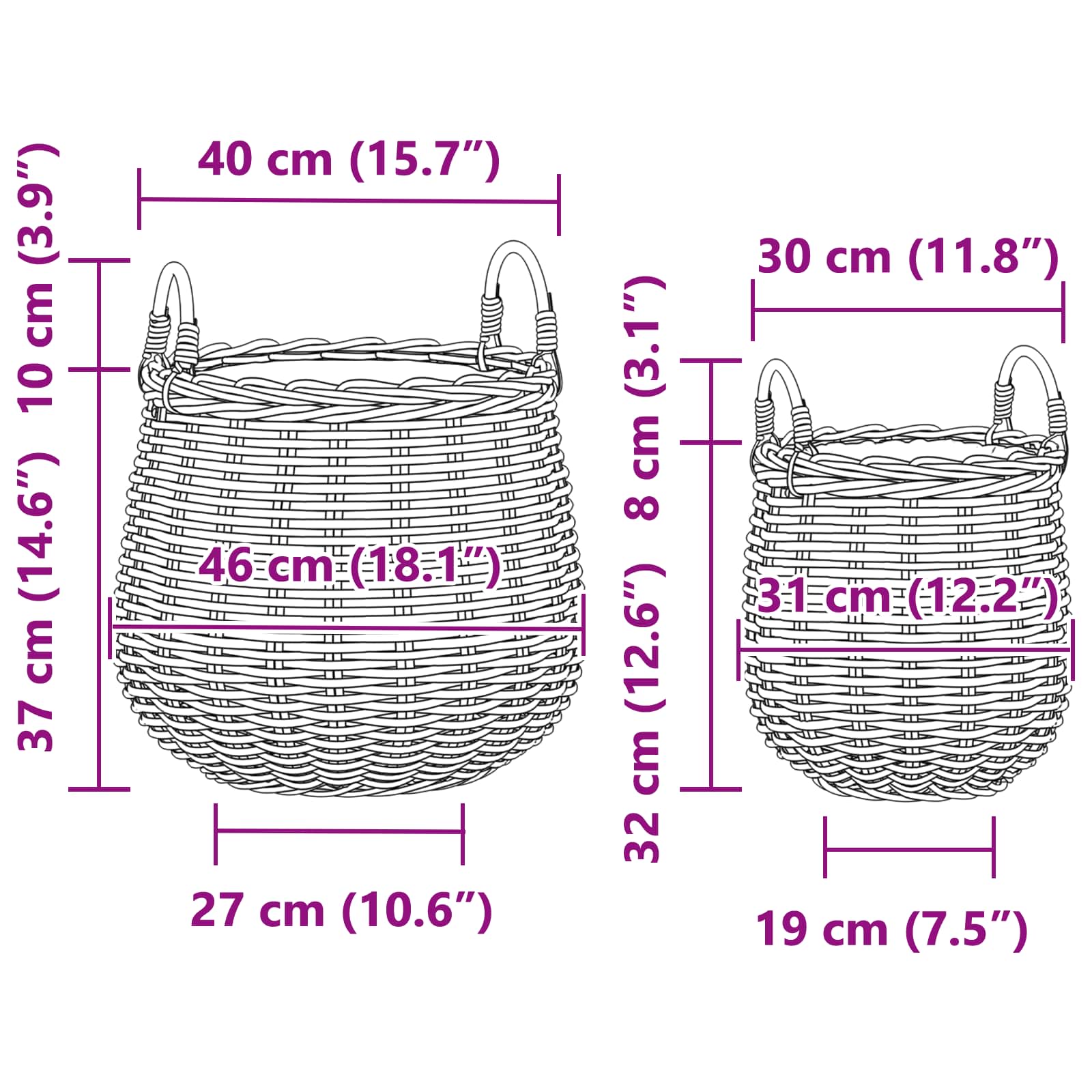 Gėlių krepšys su saugykla 2 pcs Pilka Lacak ratanas