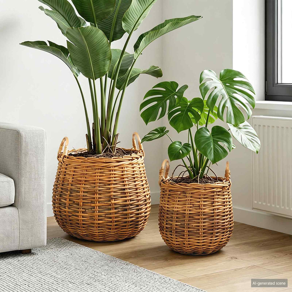 Gėlių krepšys su saugykla 2 pcs Ruda Lacak ratanas