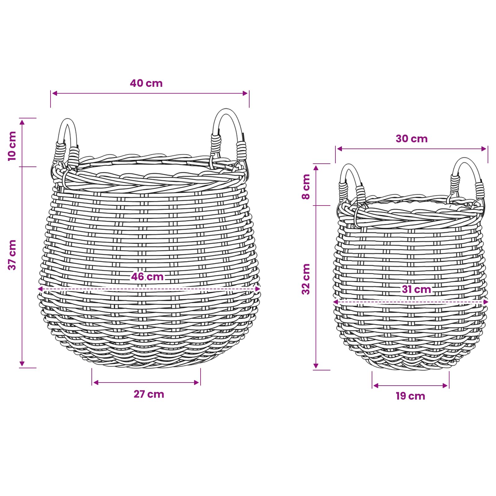 Gėlių krepšys su saugykla 2 pcs Ruda Lacak ratanas