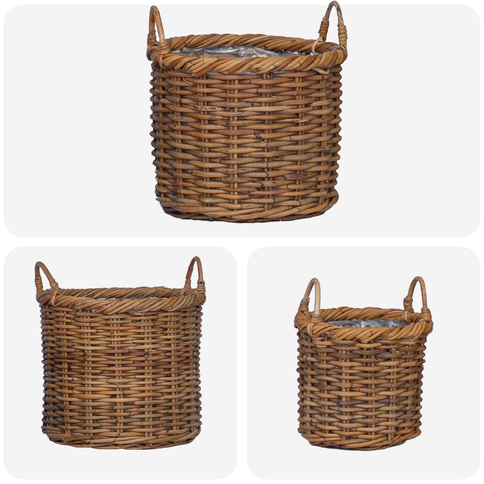 Vazonas Krepšys su saugykla 3 pcs Ruda Kubu ratanas