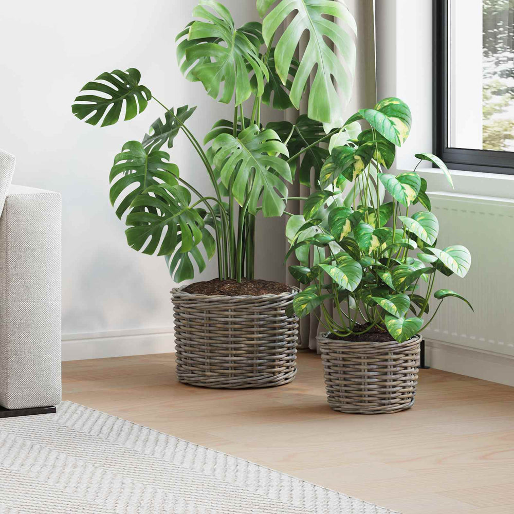 Flower Pot Storage Basket 2 pcs Grey Kubu Rattan