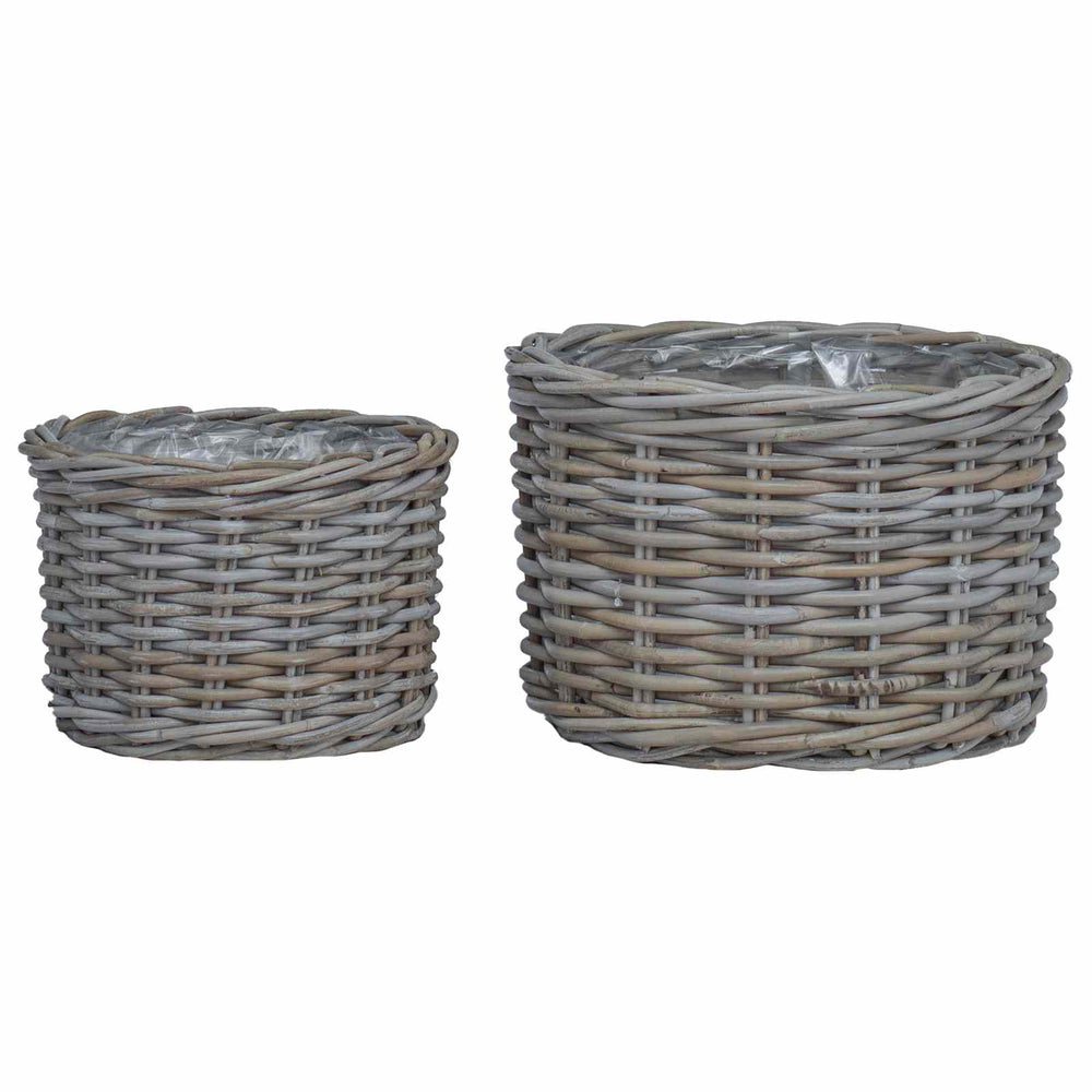 Flower Pot Storage Basket 2 pcs Grey Kubu Rattan