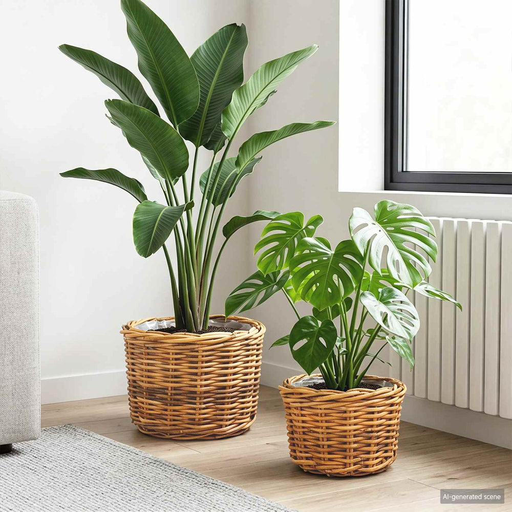 Flower basket with storage 2 pcs Brown Kubu rattan