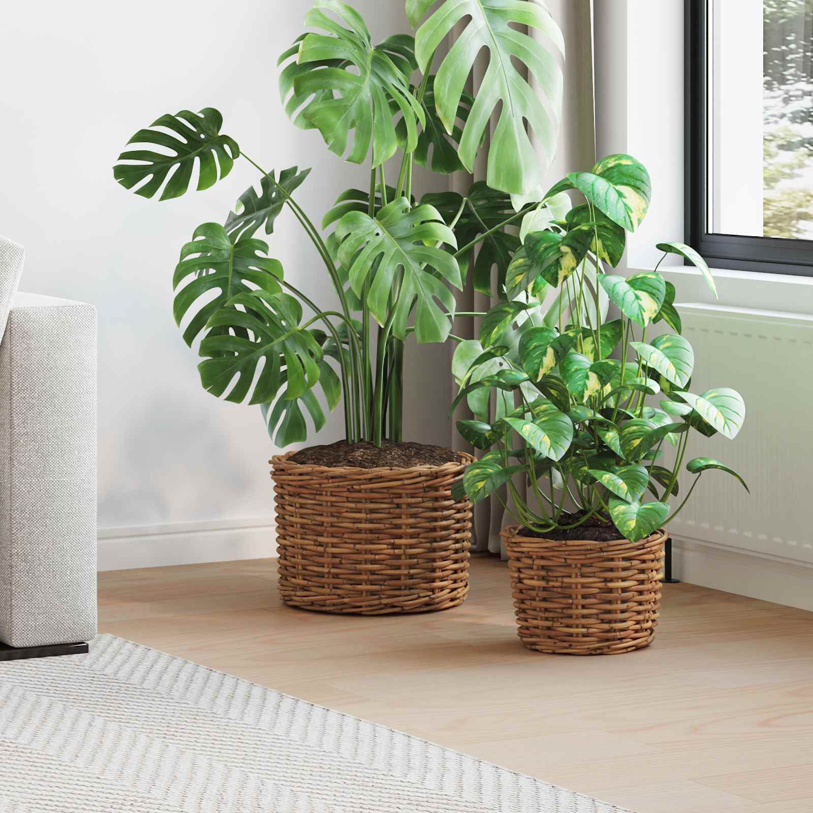 Flower basket with storage 2 pcs Brown Kubu rattan