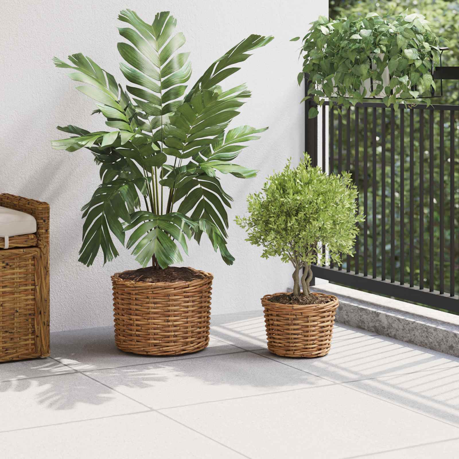 Flower basket with storage 2 pcs Brown Kubu rattan