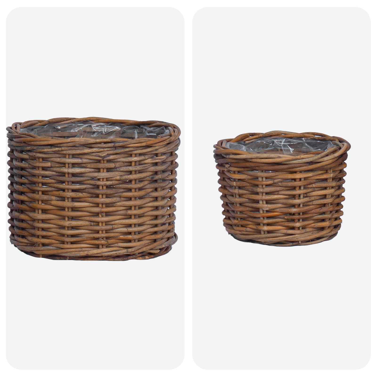 Flower basket with storage 2 pcs Brown Kubu rattan