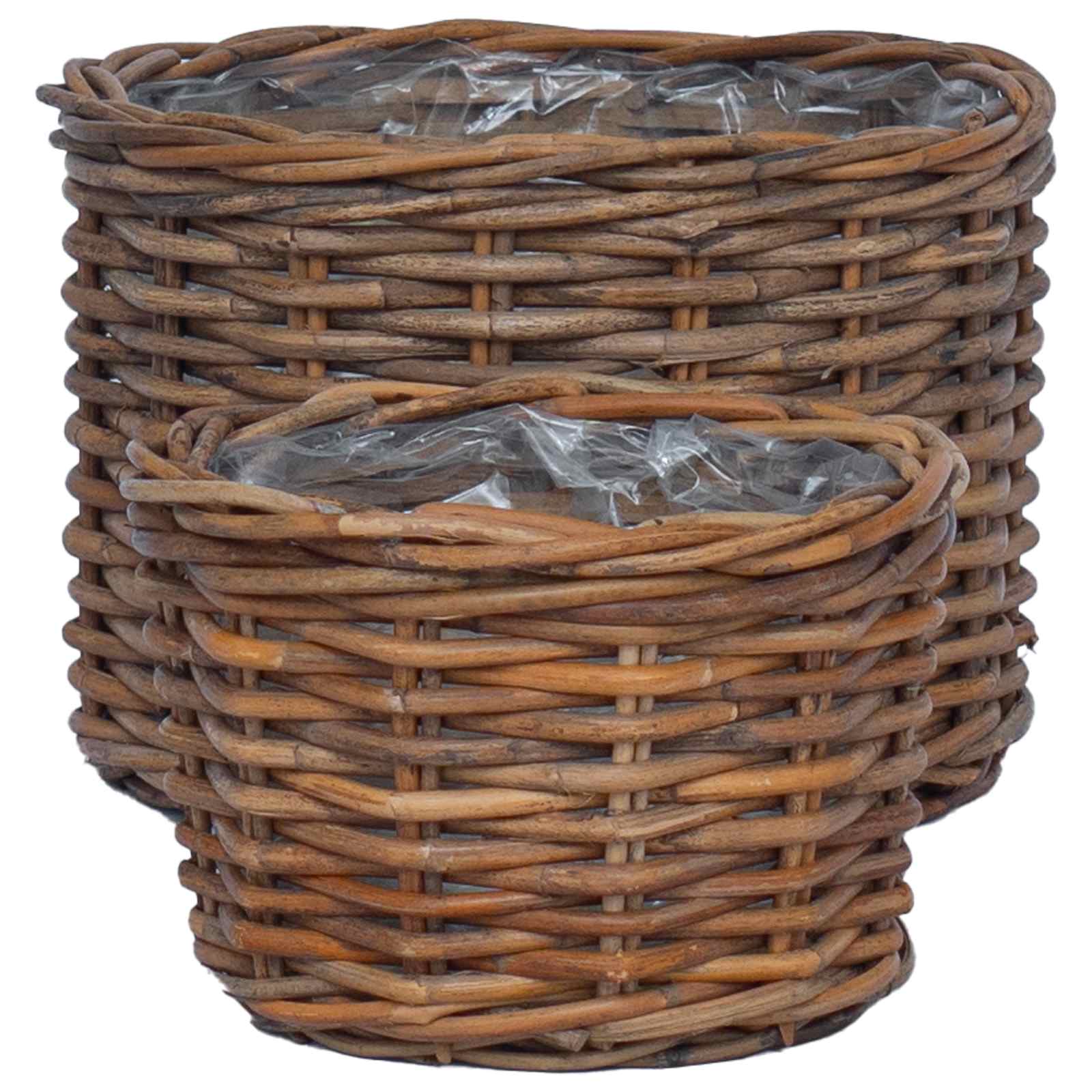 Flower basket with storage 2 pcs Brown Kubu rattan