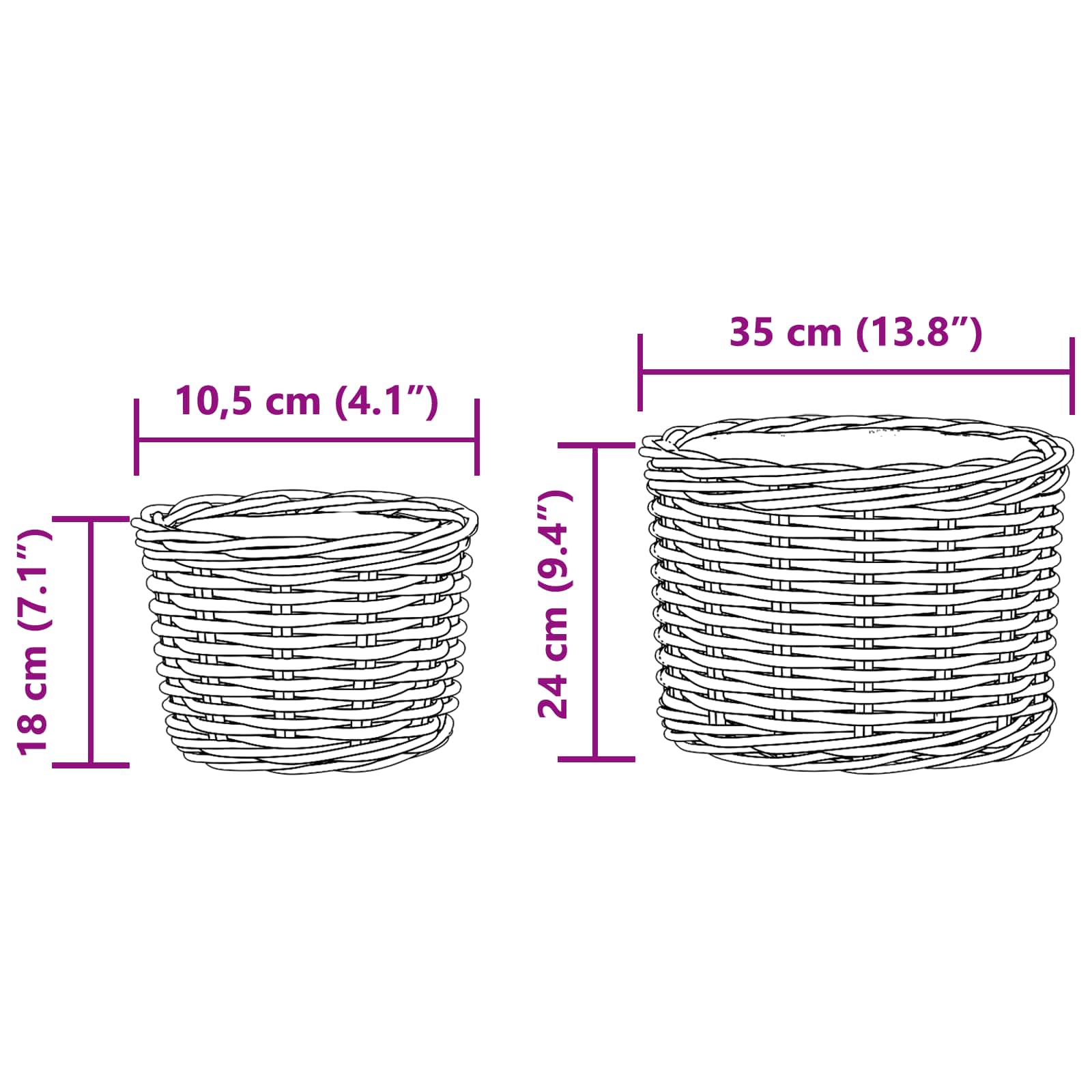 Flower basket with storage 2 pcs Brown Kubu rattan