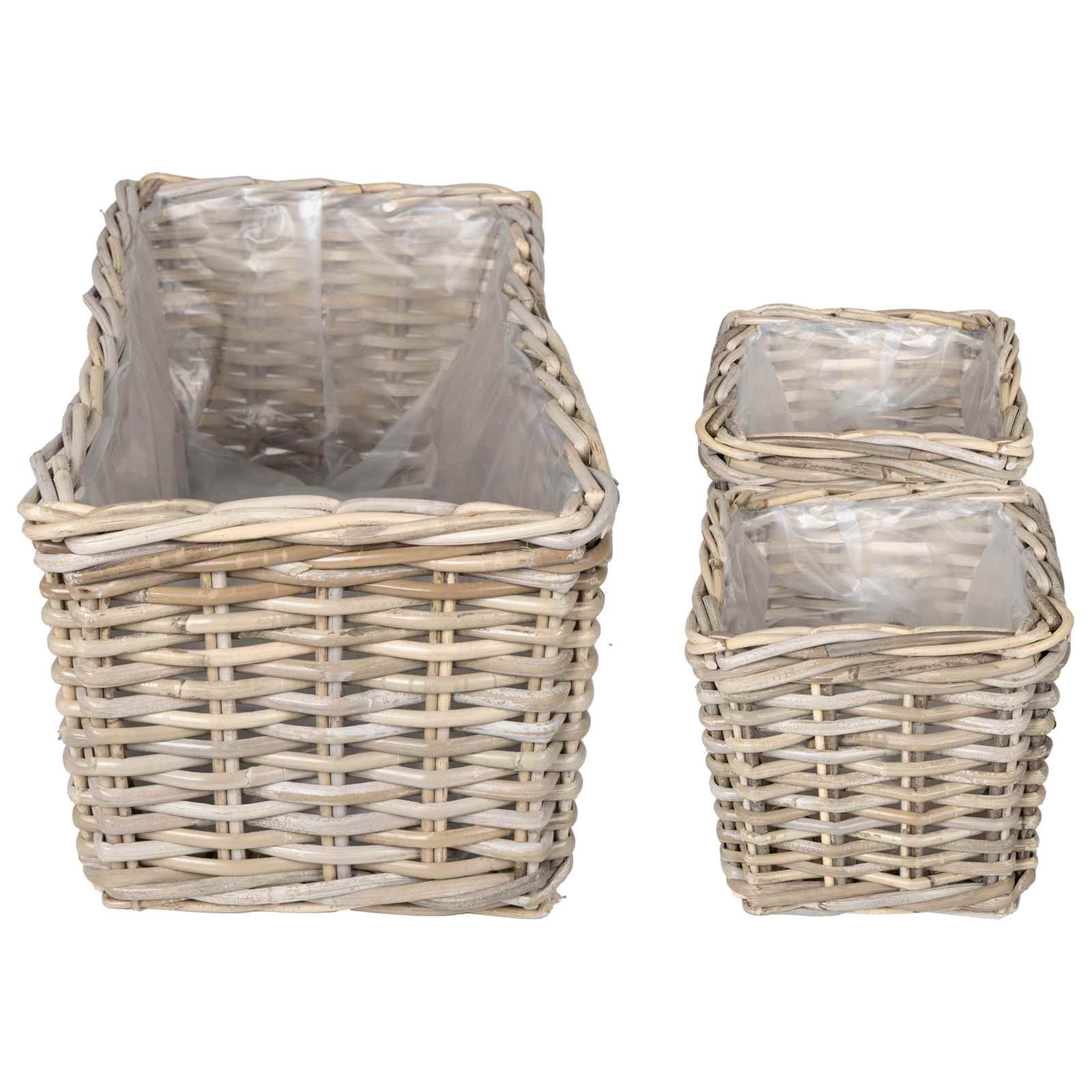 Vazonų krepšys su saugykla 3 pcs Pilka Kubu ratanas