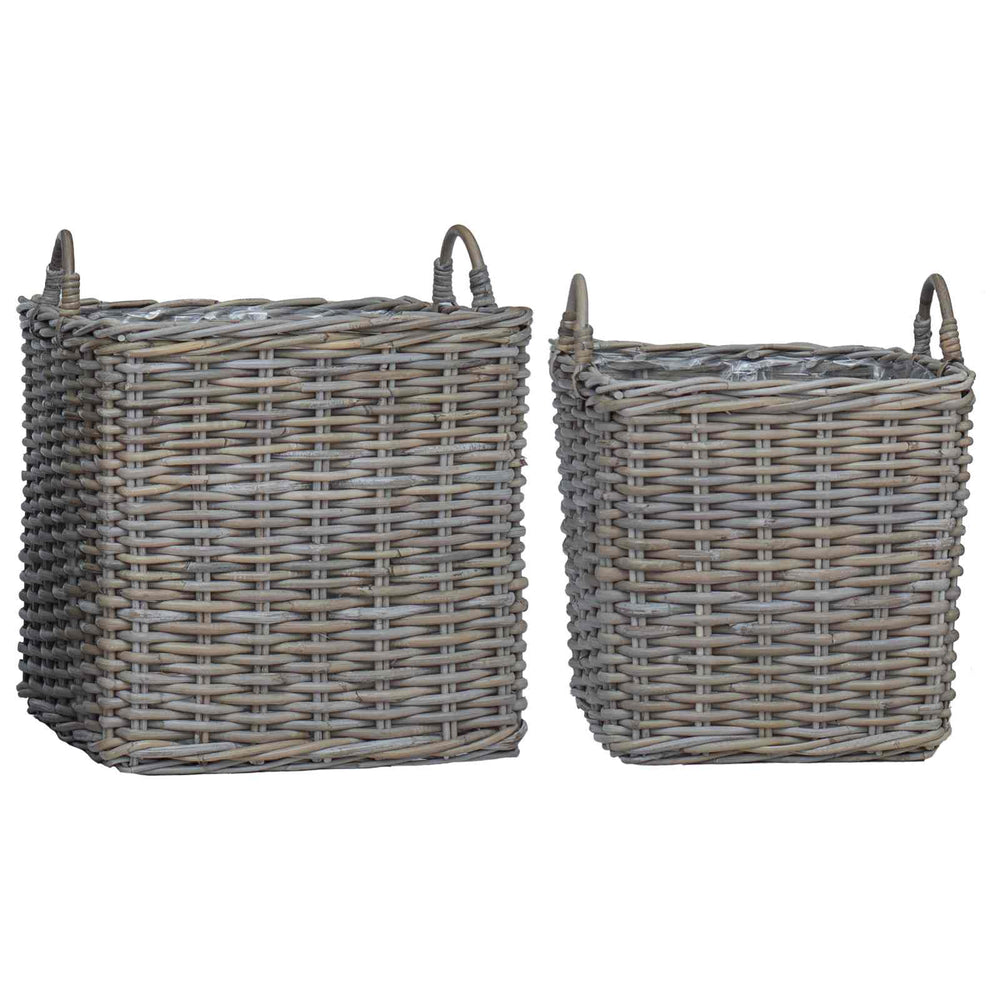 Gėlių krepšys su saugykla 2 pcs Pilka Lacak ratanas
