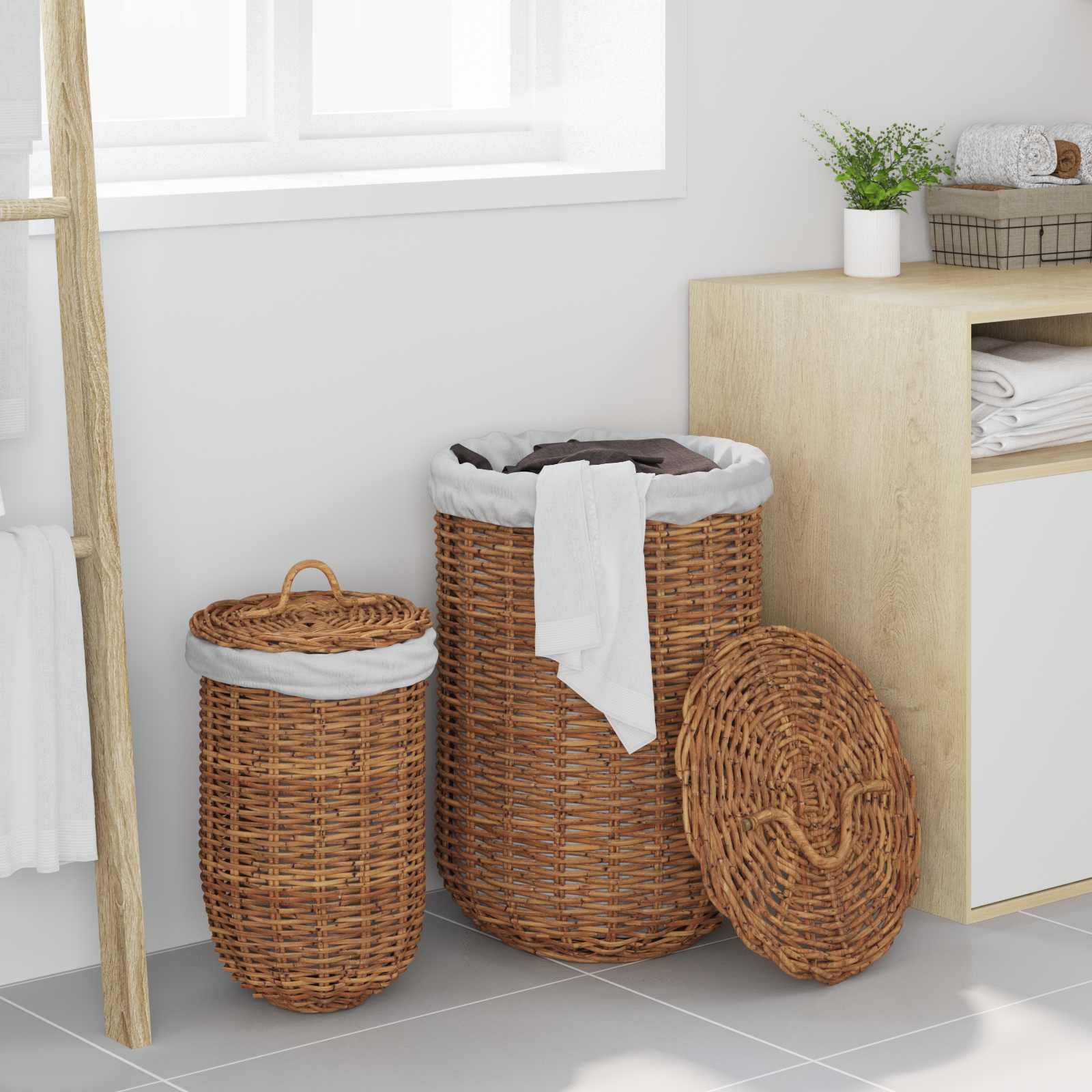 Skalbinių krepšys 2 pcs Ruda Kubu ratanas