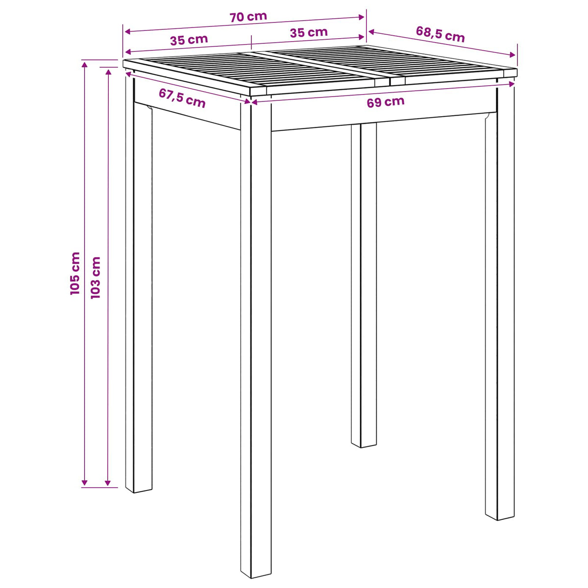 Sodo Baro Stalas Natūrali 70 x 68,5 x 105 cm