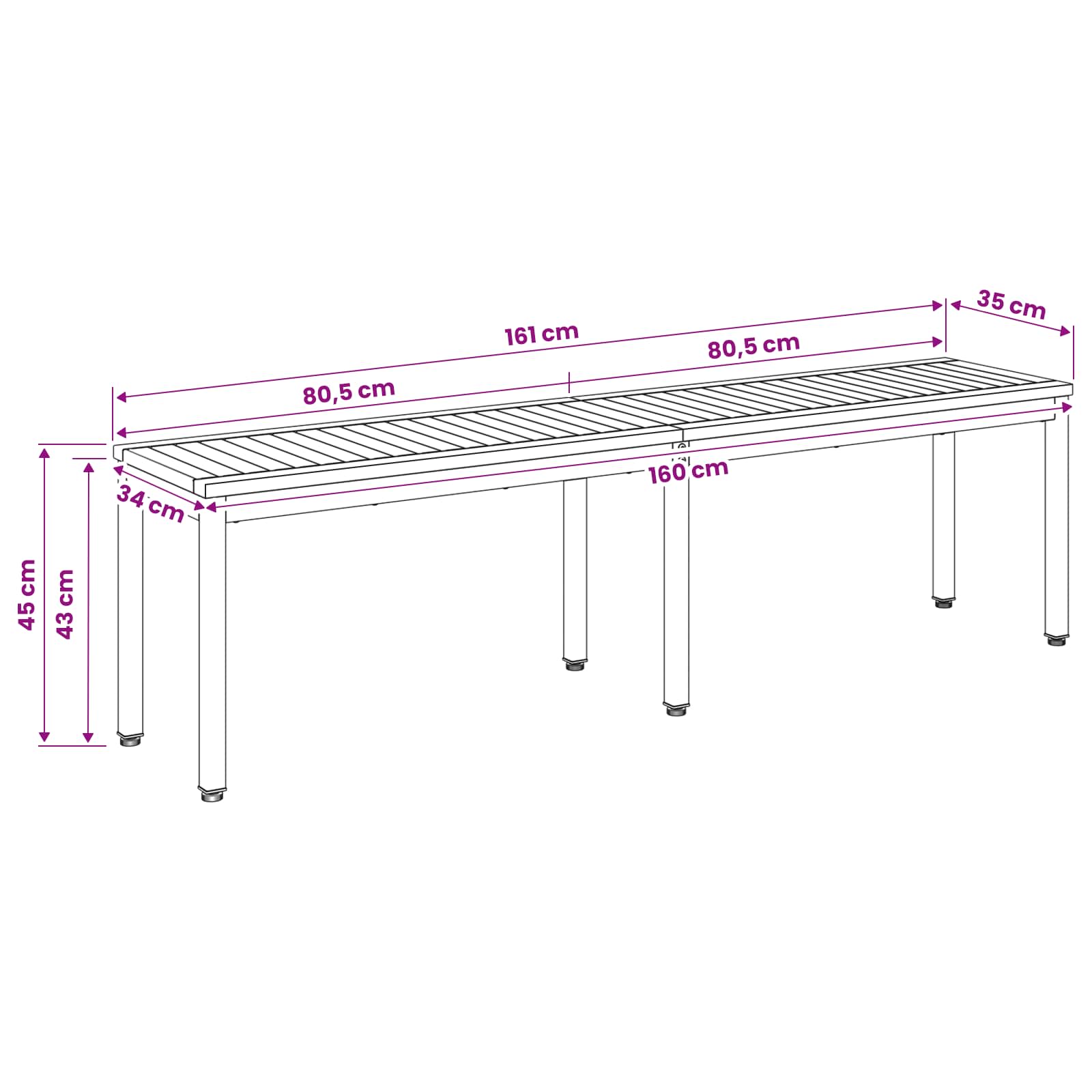 Sodo suolas 161 x 35 x 45 cm Kietos akacijos mediena