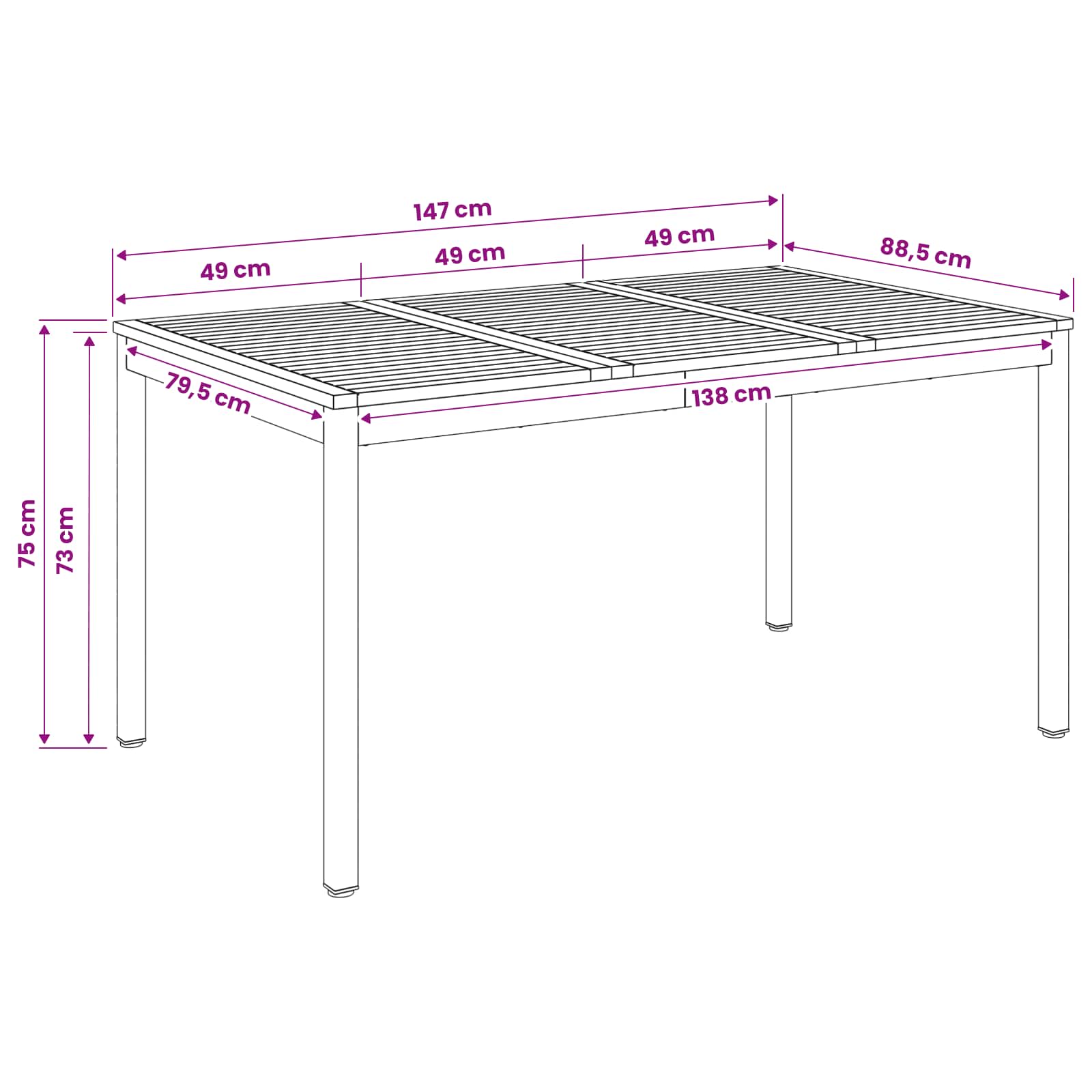 Sodo vakarienės stalas Natūrali ir Balta 147 x 88,5 x 75 cm