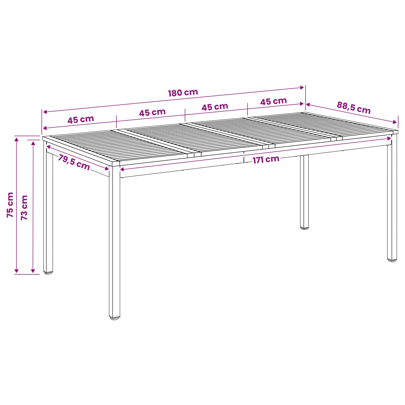 Sodo vakarienės stalas Natūralus ir kava 180 x 88,5 x 75 cm