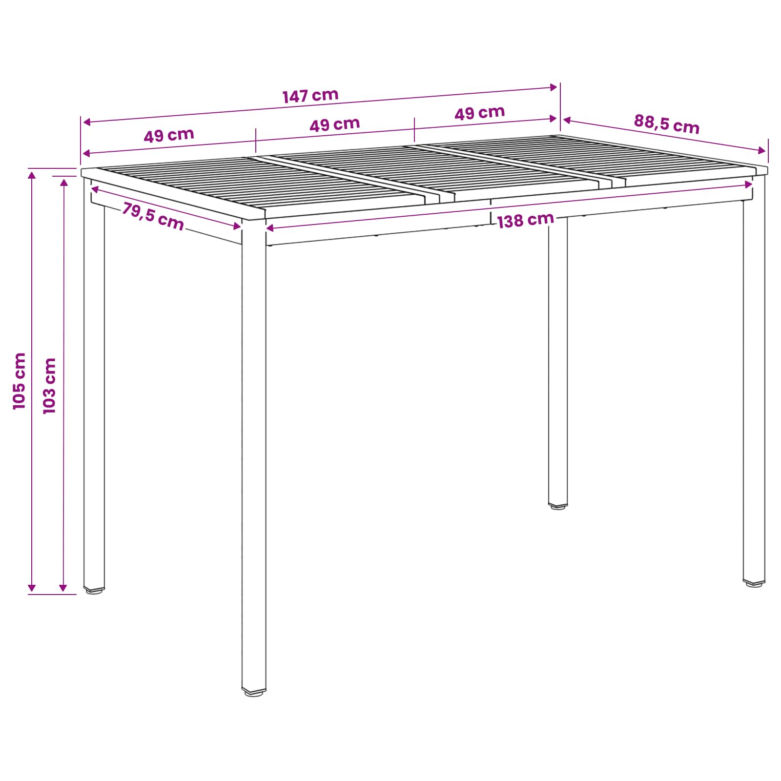 Sodo Baro Stalas Natūrali ir juoda 147 x 88,5 x 105 cm