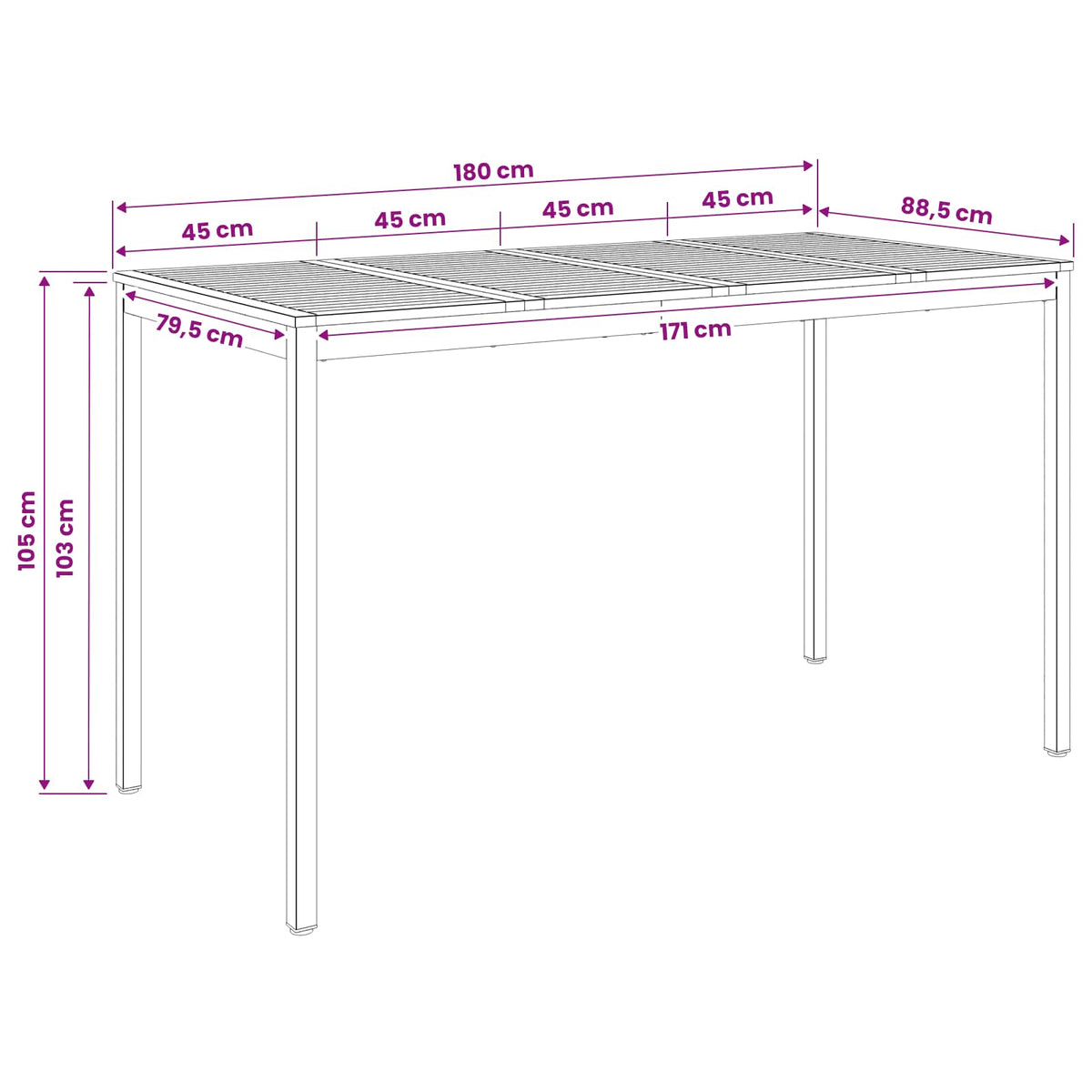 Sodo Baro Stalas Natūrali ir juoda 180 x 88,5 x 105 cm
