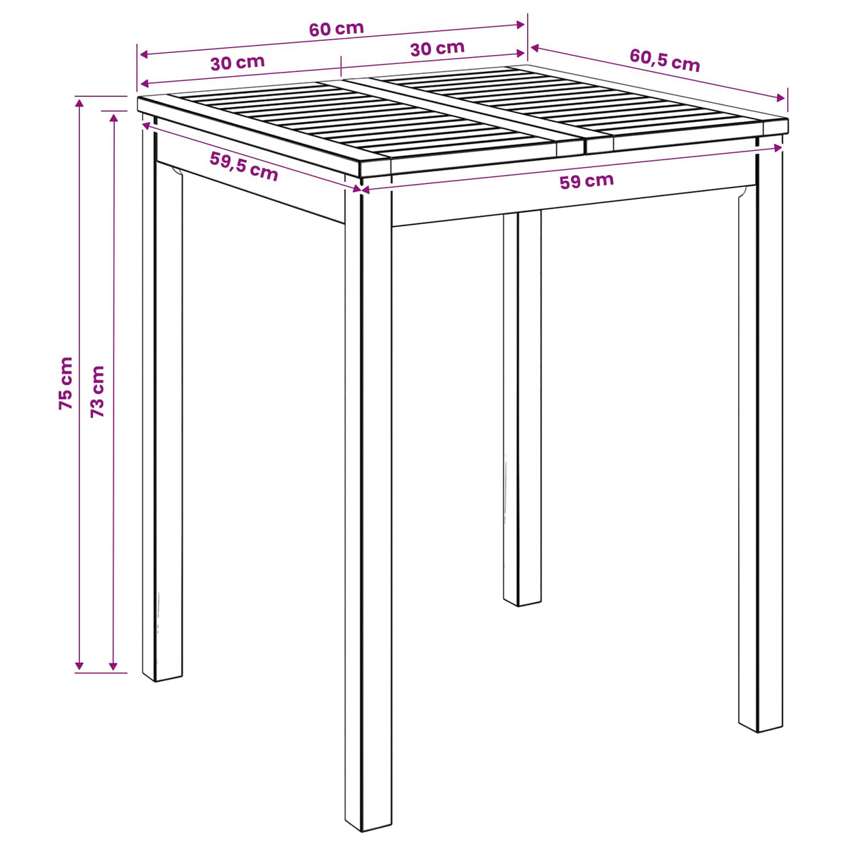 Sodo vakarienės stalas Balta 60 x 60,5 x 75 cm