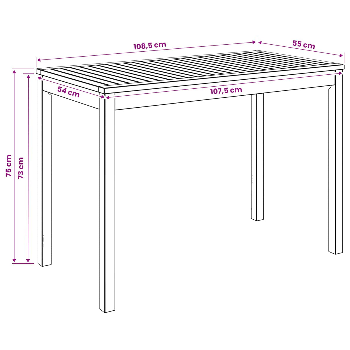 Sodo vakarienės stalas LAREN Balta apdaila 108,5 x 55 x 75 cm