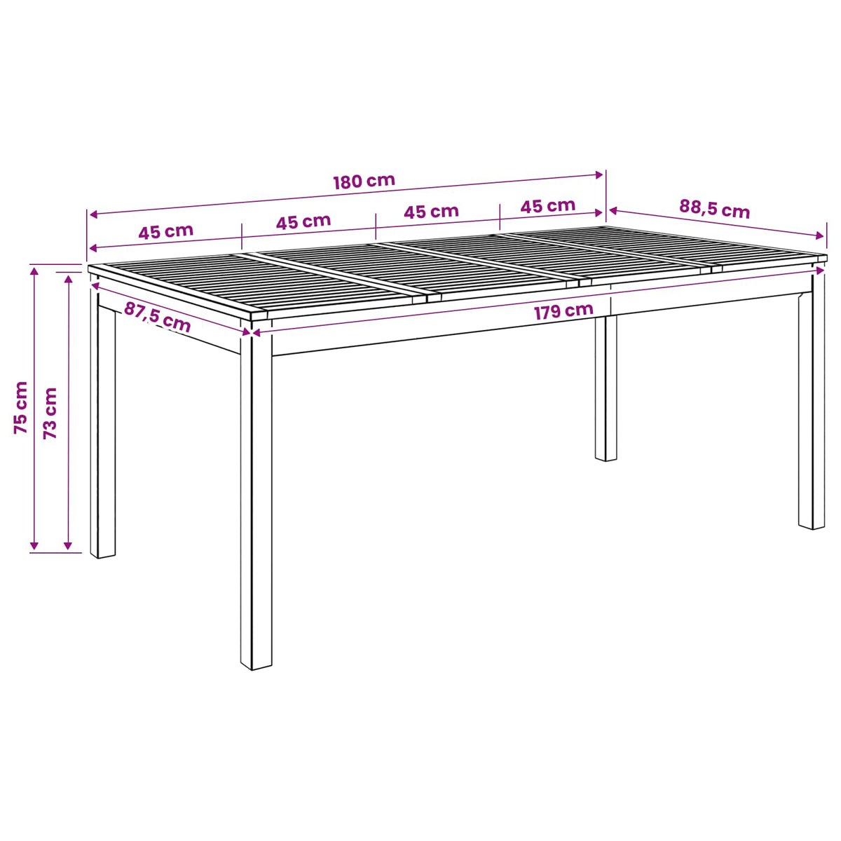 Sodo vakarienės stalas Balta 180 x 88,5 x 75 cm