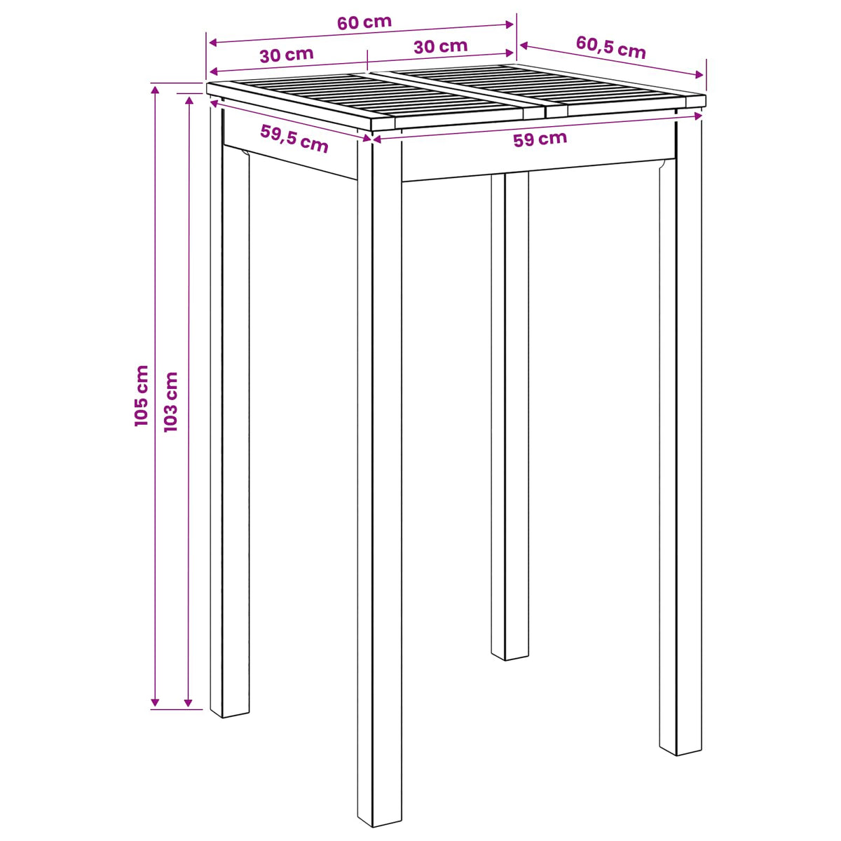 Sodo Baro Stalas Balta 60 x 60,5 x 105 cm