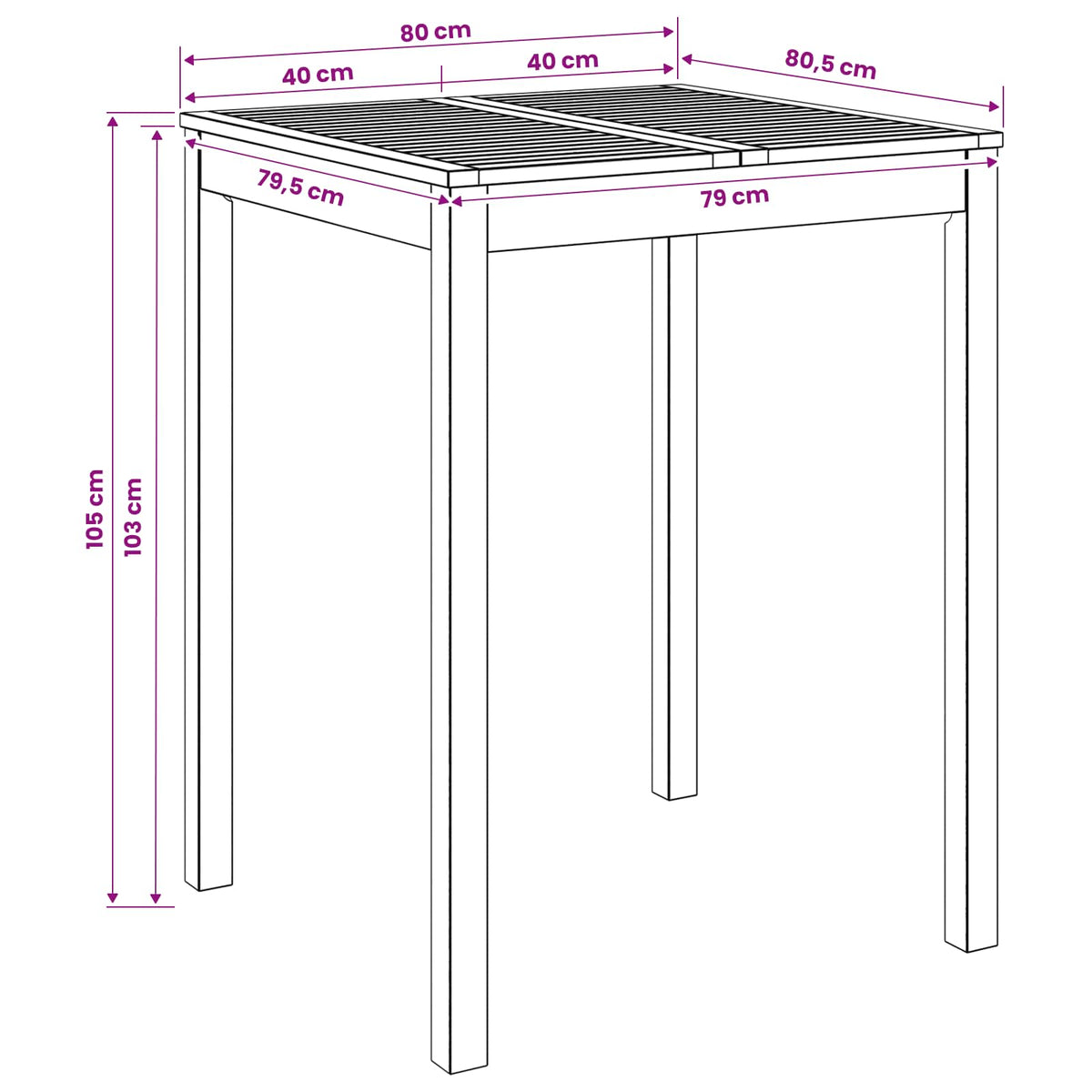Sodo Baro Stalas Balta 80 x 80,5 x 105 cm